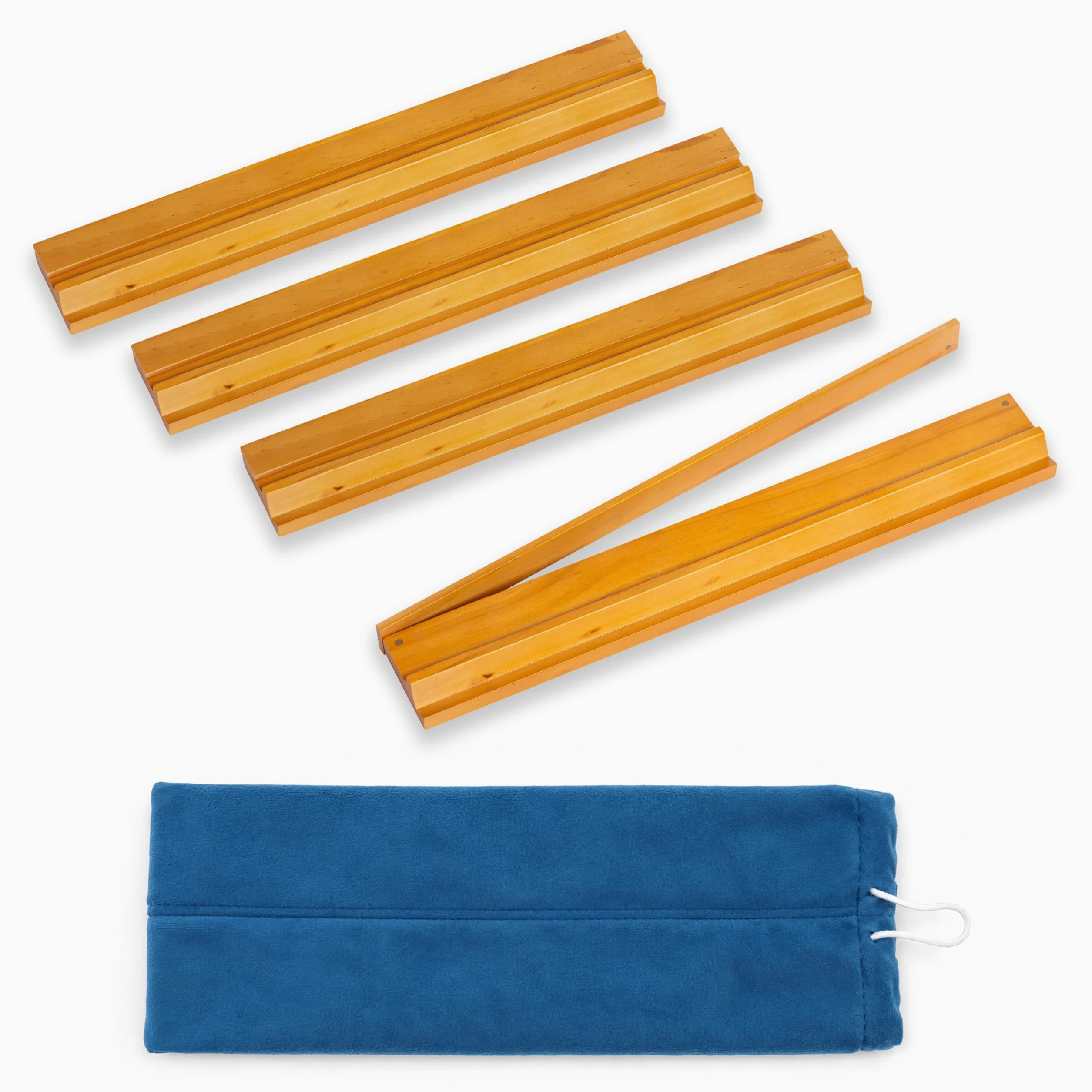 Sweet Jojo Designs Lot de 4 supports de mahjong en bois marron clair avec poussoirs, poussoirs magnétiques et supports de mahjong avec sac à cordon de serrage, beaux accessoires de mahjong et cadeaux