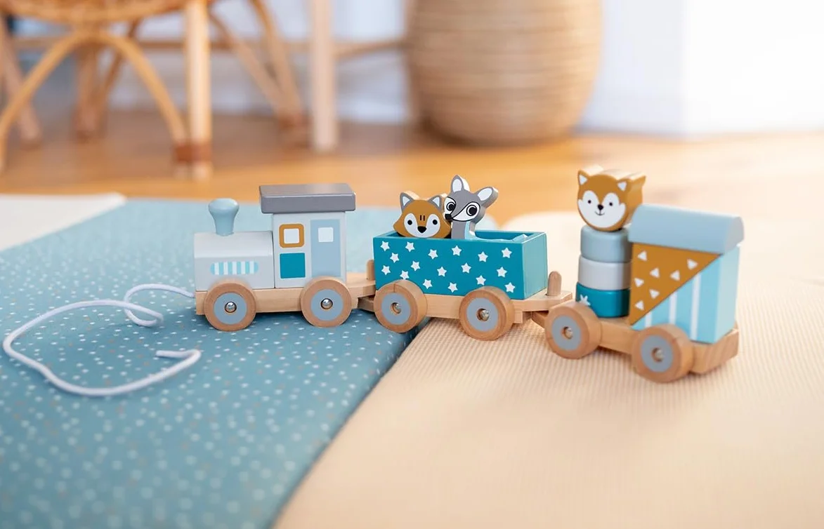 Kindsgut Petit Train en Bois et Cubes de Construction, Jouet en Bois bébé, Animaux du Zoo