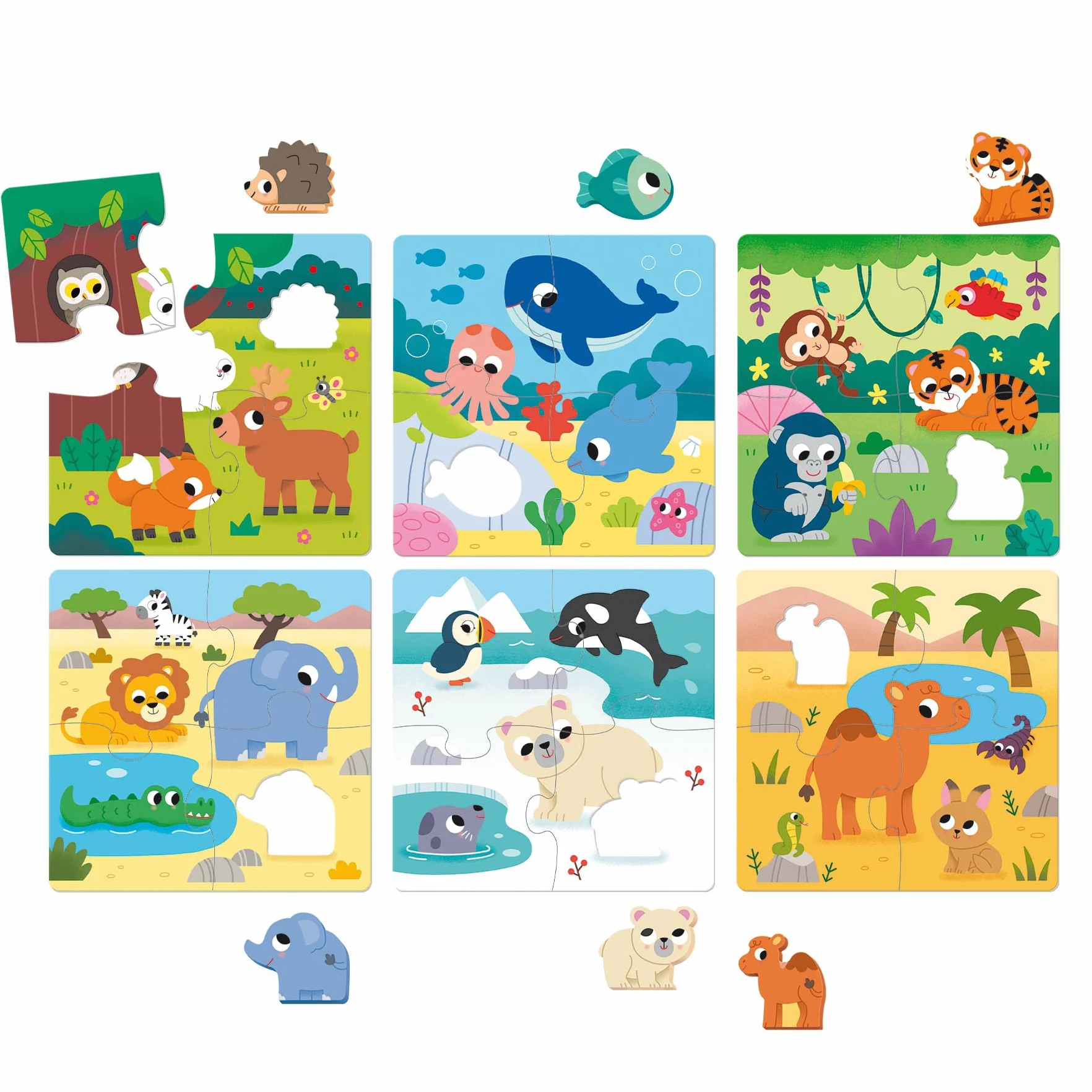 Goula 6 Habitat Puzzles Éducatifs en Bois pour Enfants dès 2 Ans