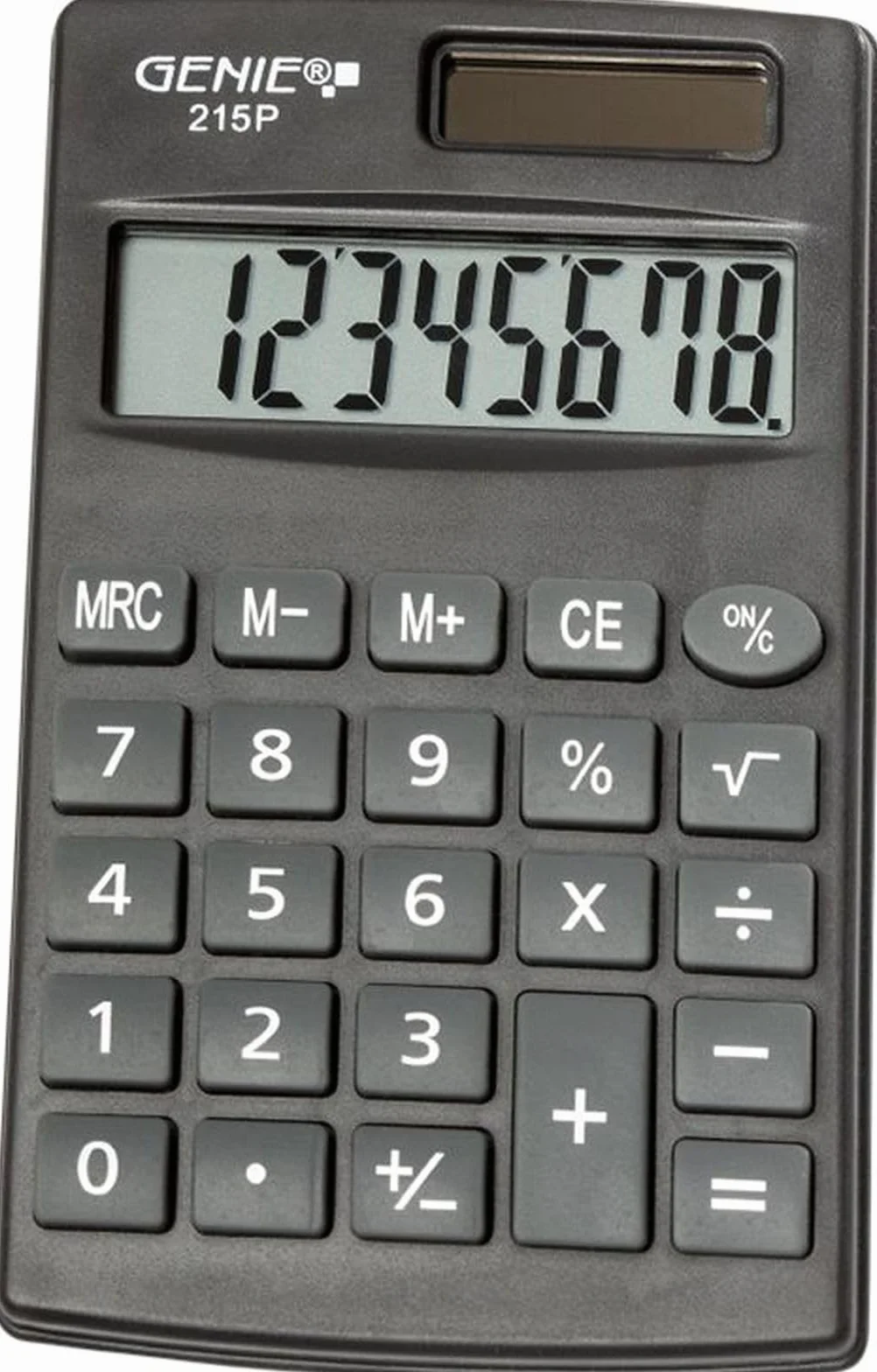 Genie Calculatrice 215 Chiffres P8 Double Alimentation Solaire Pile Design Compact Gris