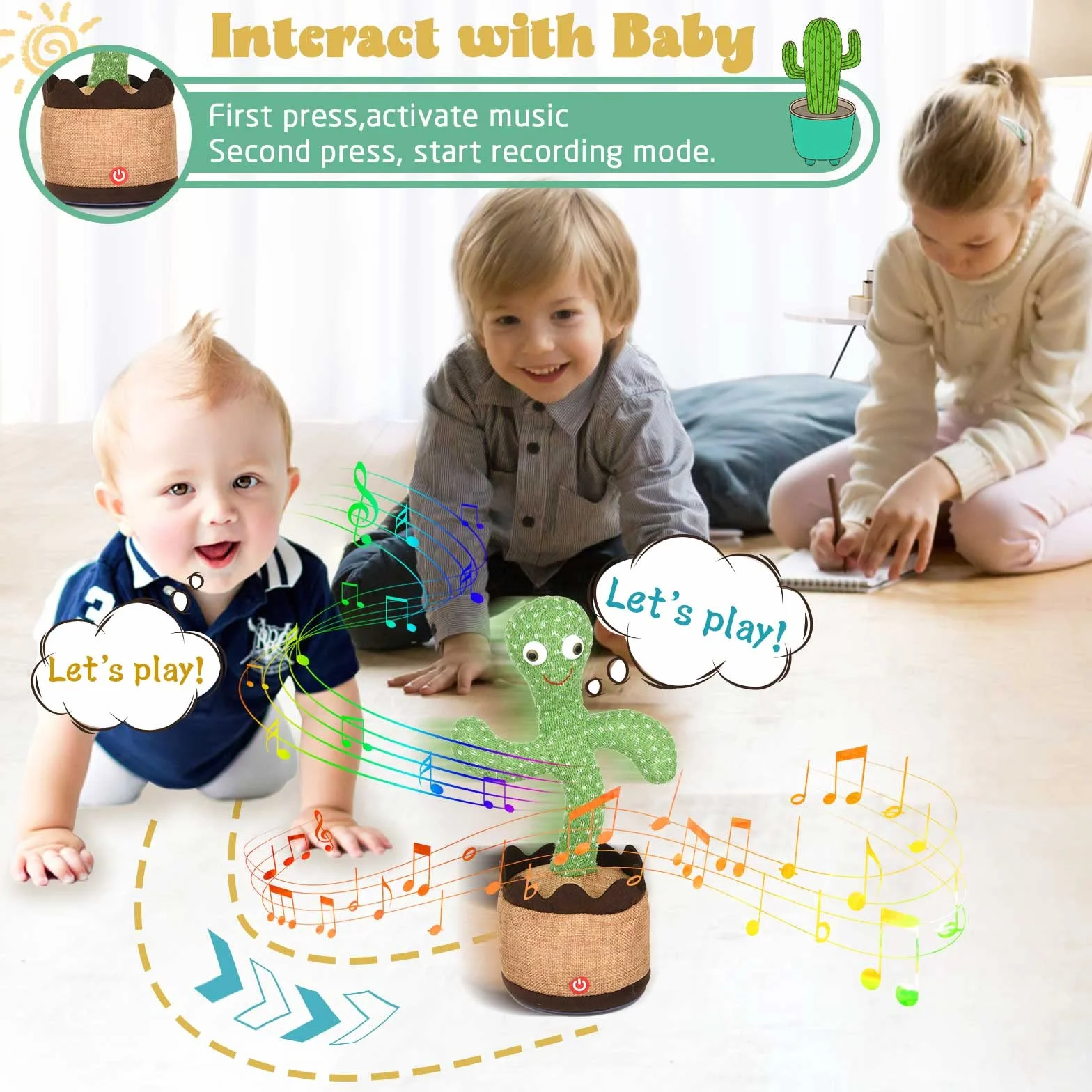 SHAVINGFUN Cactus Parlant en Peluche - Jouet éducatif avec enregistrement vocal pour bébés