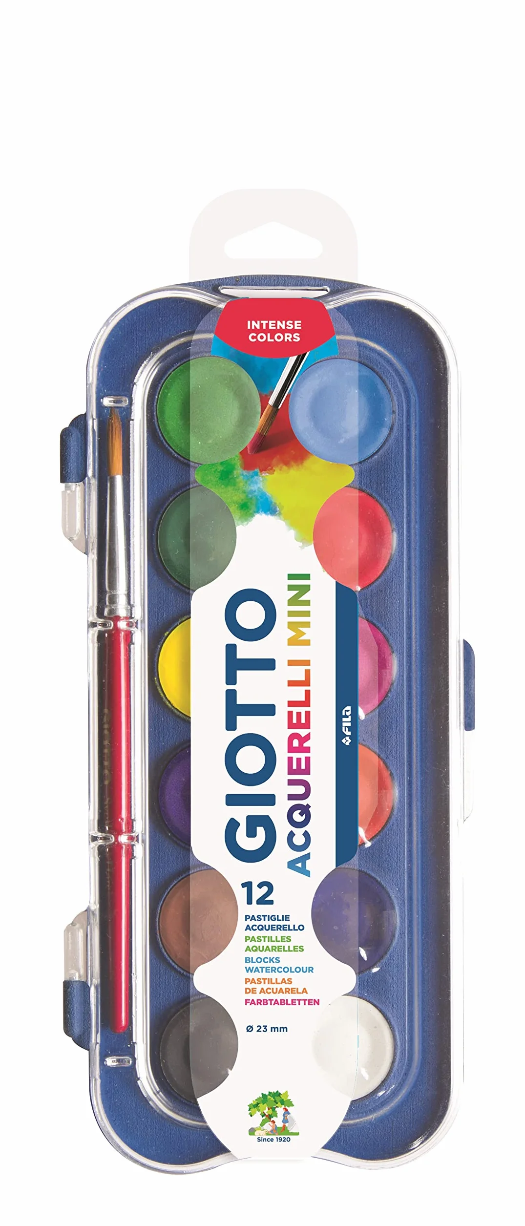 GIOTTO Acquerelli Mini Boîte 12 pastilles gouache pinceau