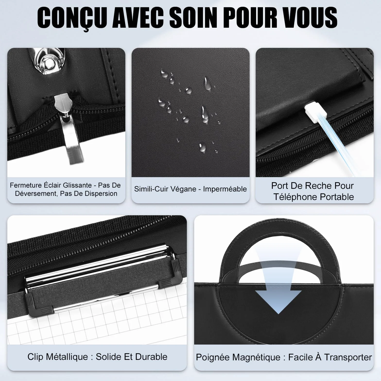 Leathario Porte Documents A4 Portfolio avec Stylo et 5 Intercalaires 10 Pochettes Padfolio Poignée Magnétique