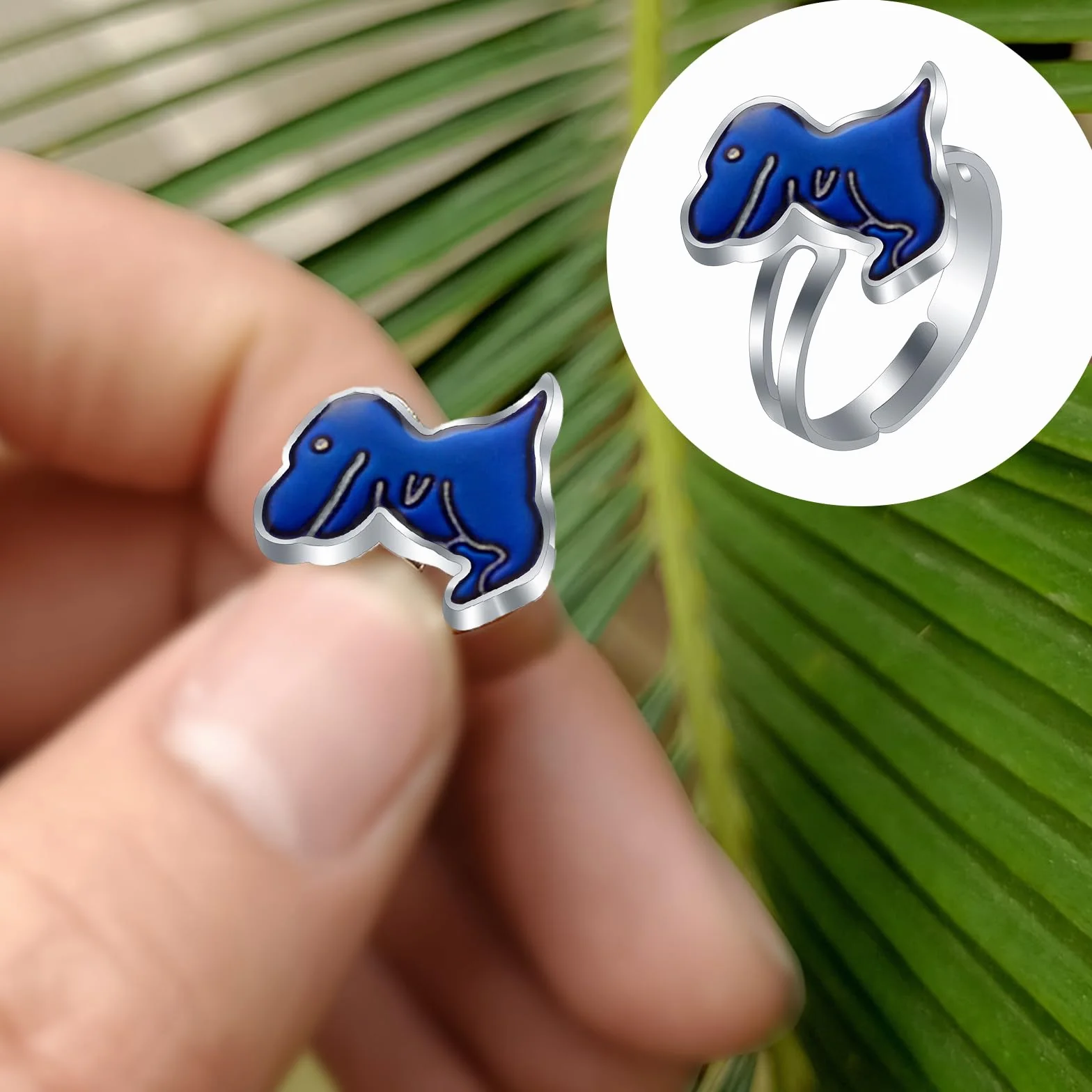 Bagues dinosaures d'humeur, bagues à changement de couleur réglables, jeu de 4