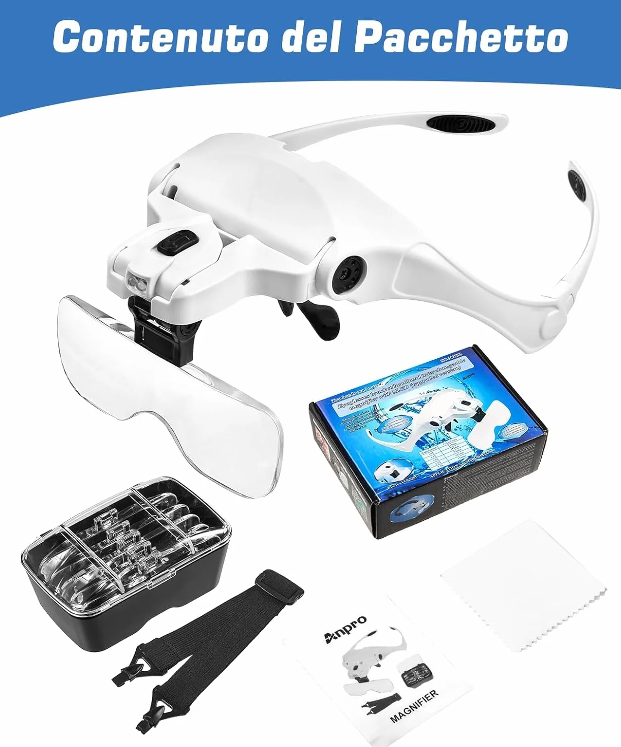 Anpro Lunette Loupe LED 5 Lentilles 1.0X-3.5X pour Travaux de Précision