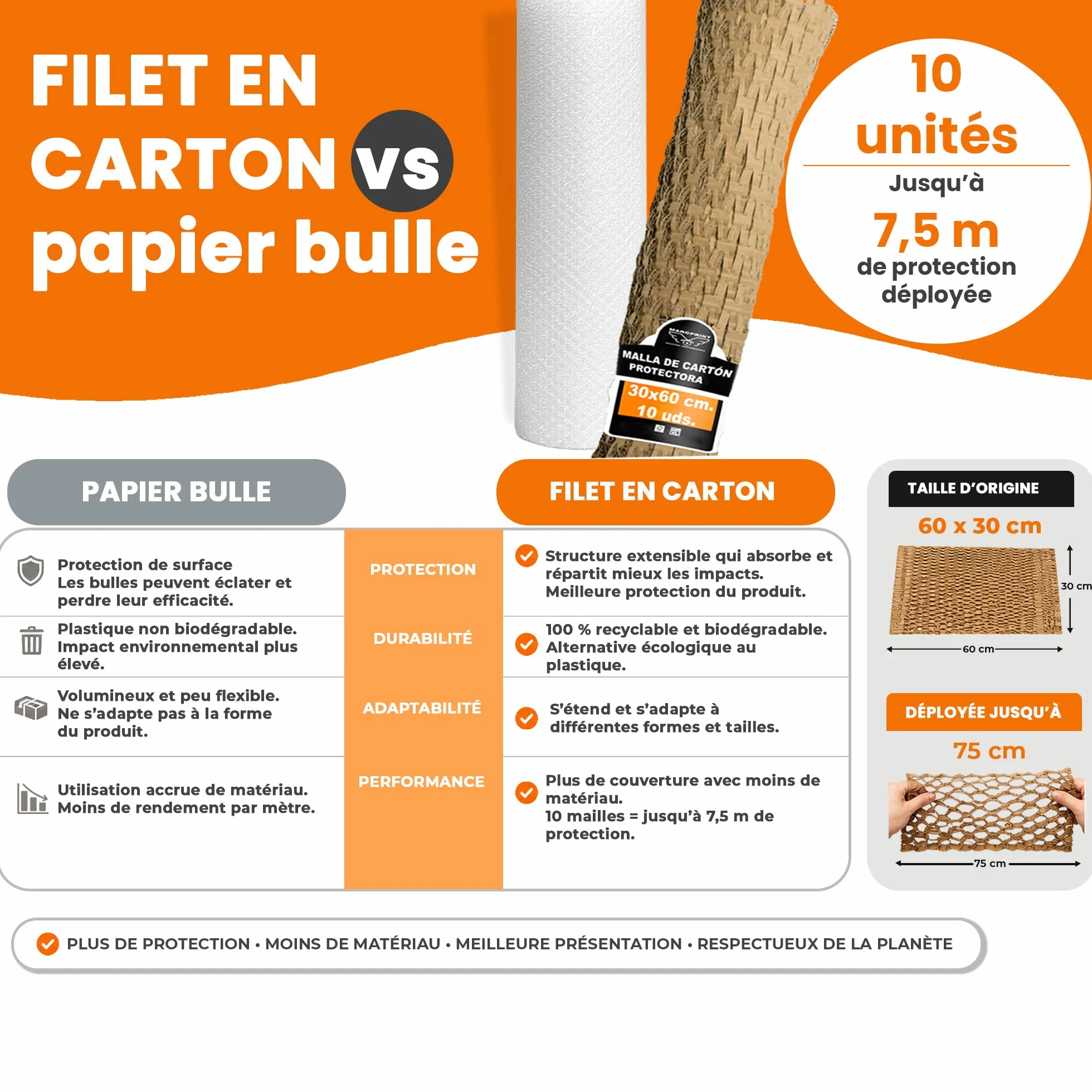 Carton Déménagement 50x30x30 cm Lot de 20 Boîtes Réutilisables Renforcés avec Filet de Protection