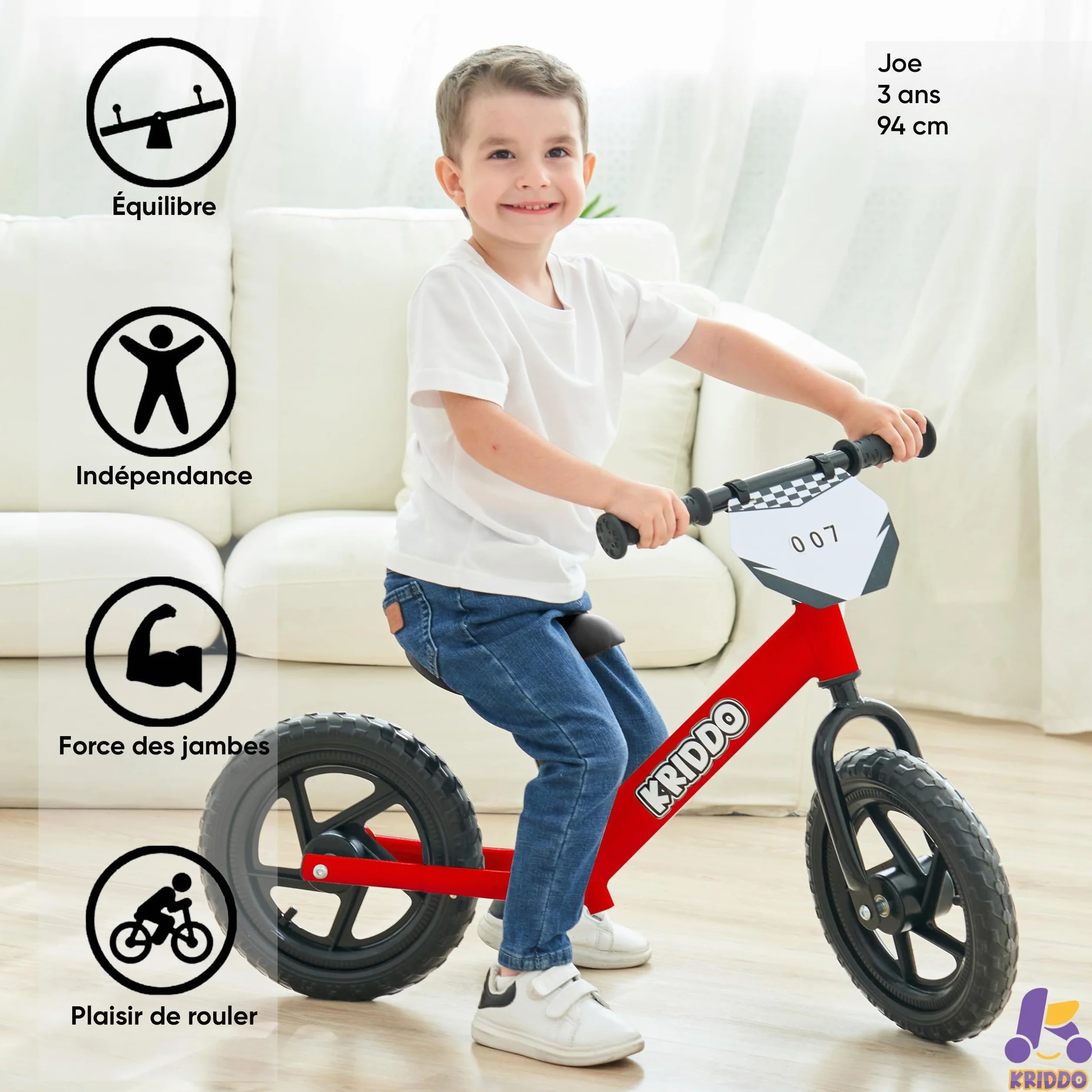 KRIDDO Draisienne 2 Ans, Vélo Bébé sans Pédales 12 Pouces avec Plaque Individuelle