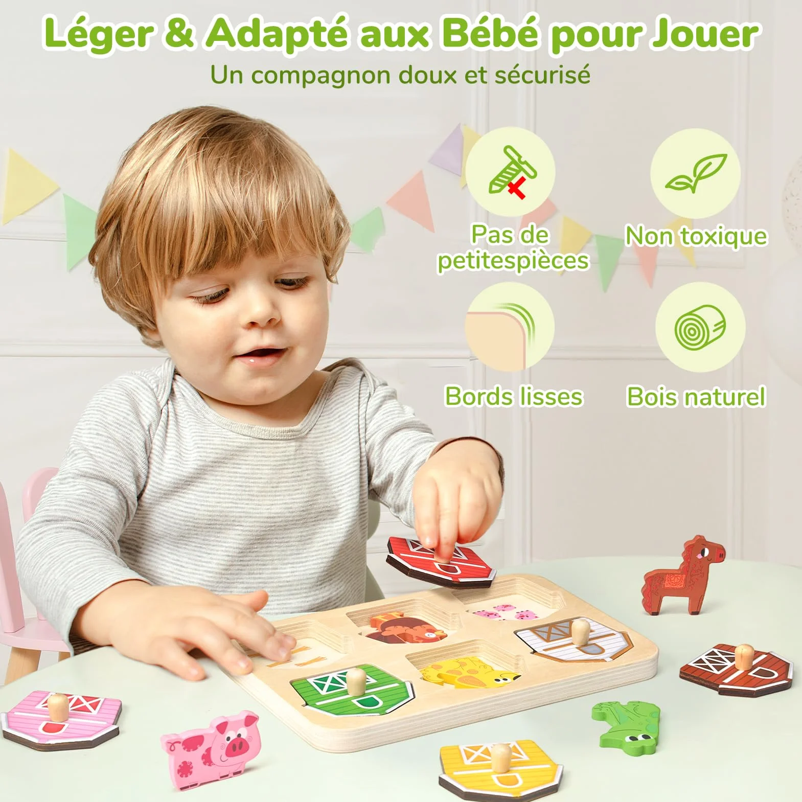 JoyCat Puzzle en Bois Animaux de la Ferme Montessori 1 2 3 Ans Jouet Educatif Enfant
