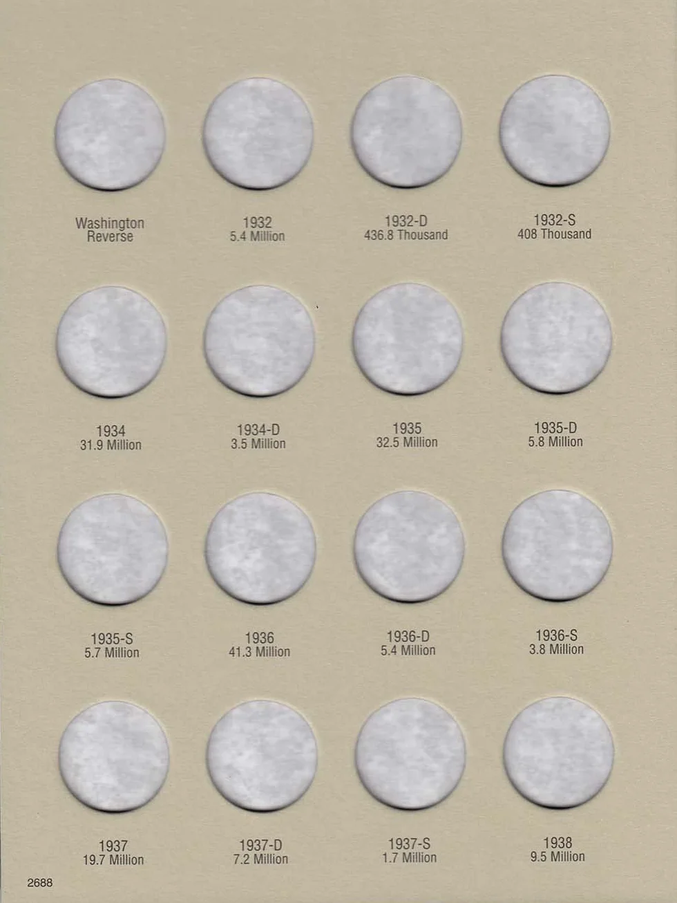 H.E. Harris & Co. US Washington Quarter Coin Folder Volume 1 1932-1947