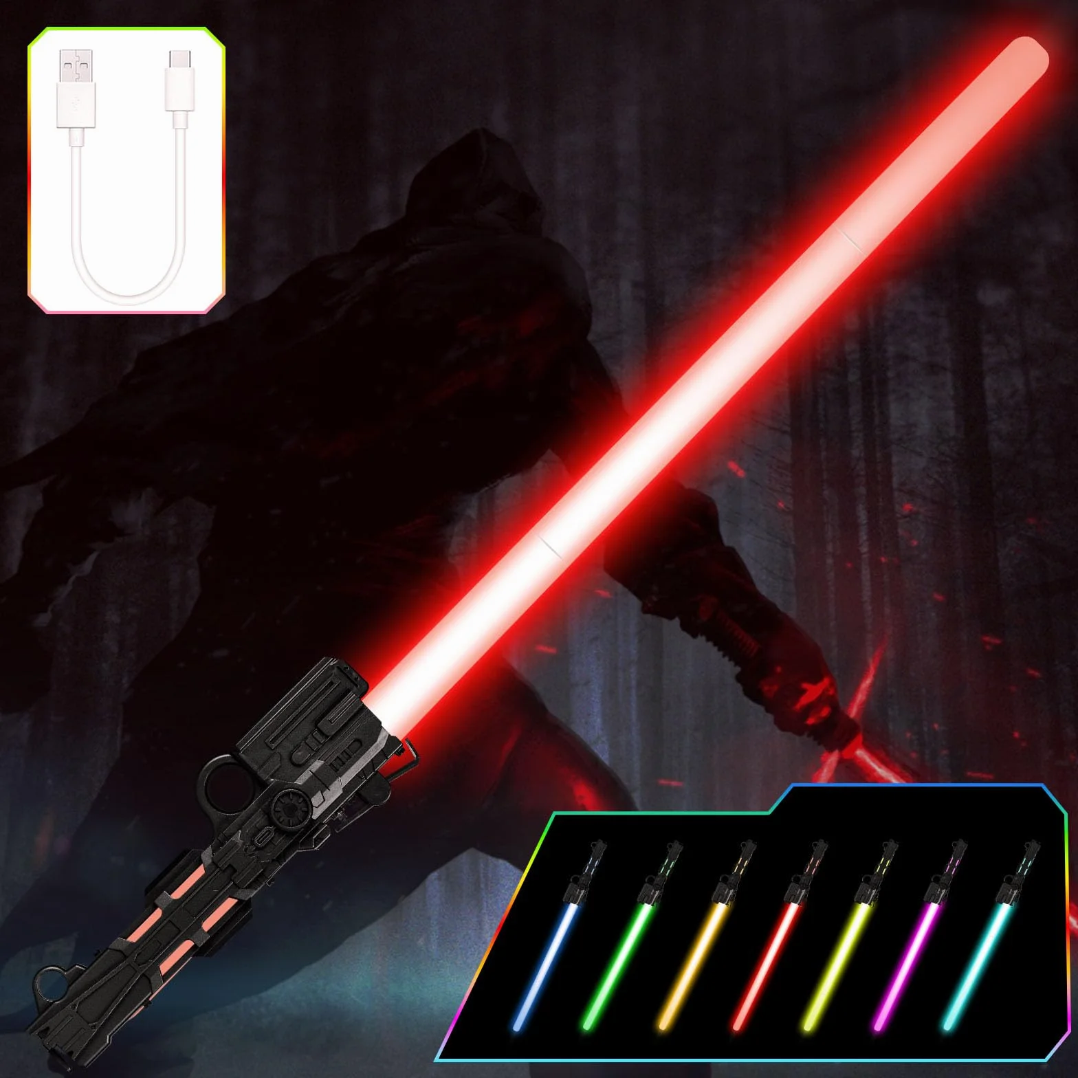 Sabre Laser OSDUE 7 Couleurs Lumineux LED avec Son Épées Laser Jouet Cosplay Noir