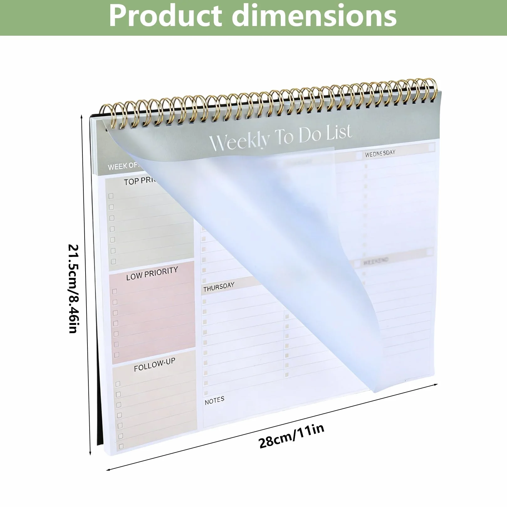 Cahier To Do List Bloc Notes, Bloc Planificateur Hebdomadaire 52 Feuilles, 28 x 21,5 cm