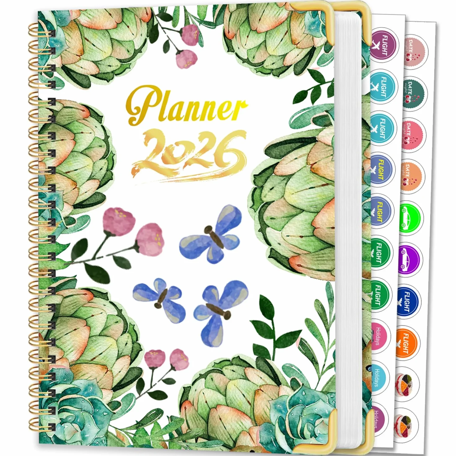 Agenda 2026 Semainier Mensuel Relié 15,8x21,7 cm Design Floral Organisateur avec Onglets Notes Autocollants Planificateur Productivité Bureau Études Maison