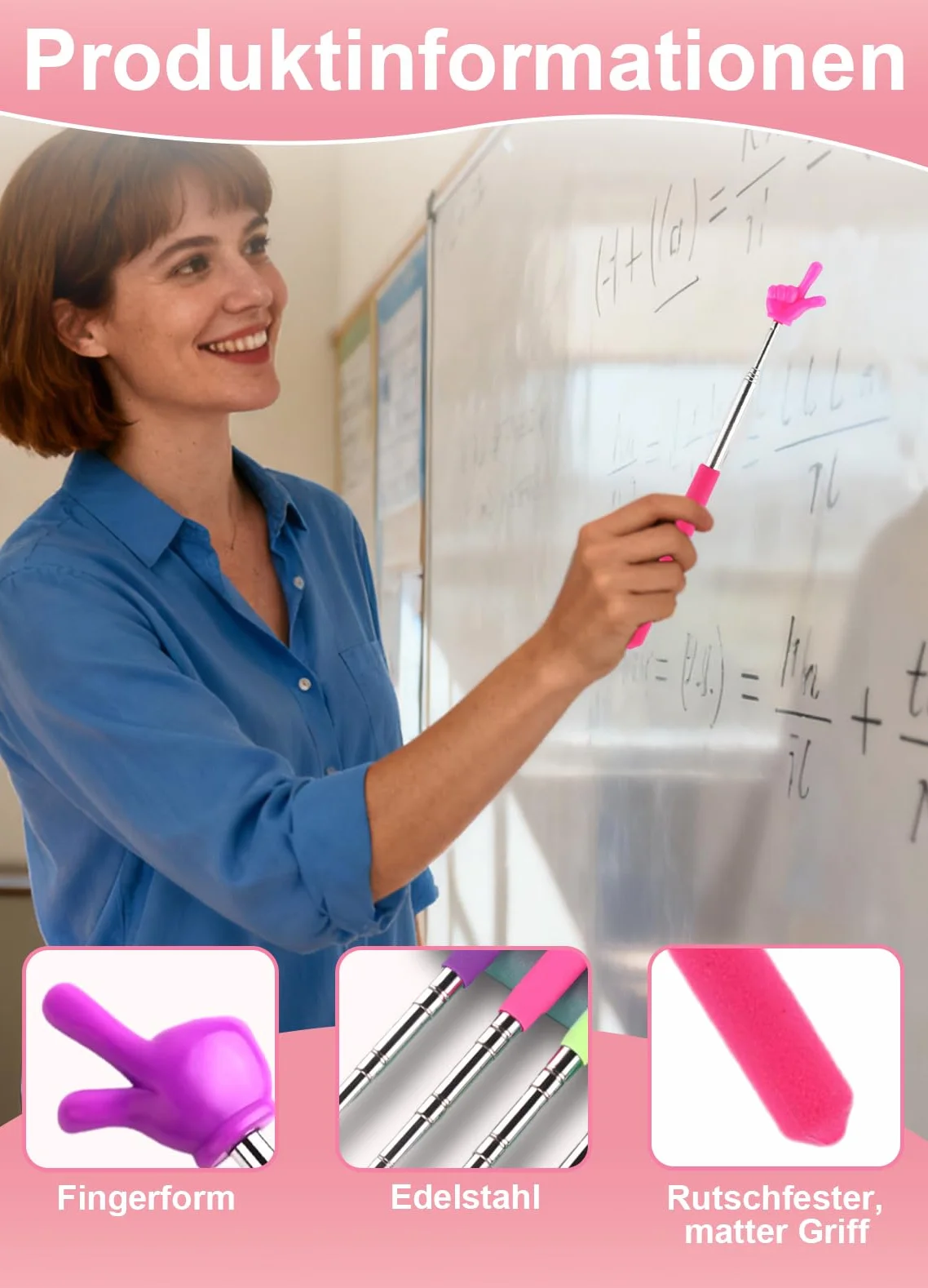 Pointeur télescopique 4 pièces, bâton pointeur pour doigt, besoins des enseignants, interaction en classe