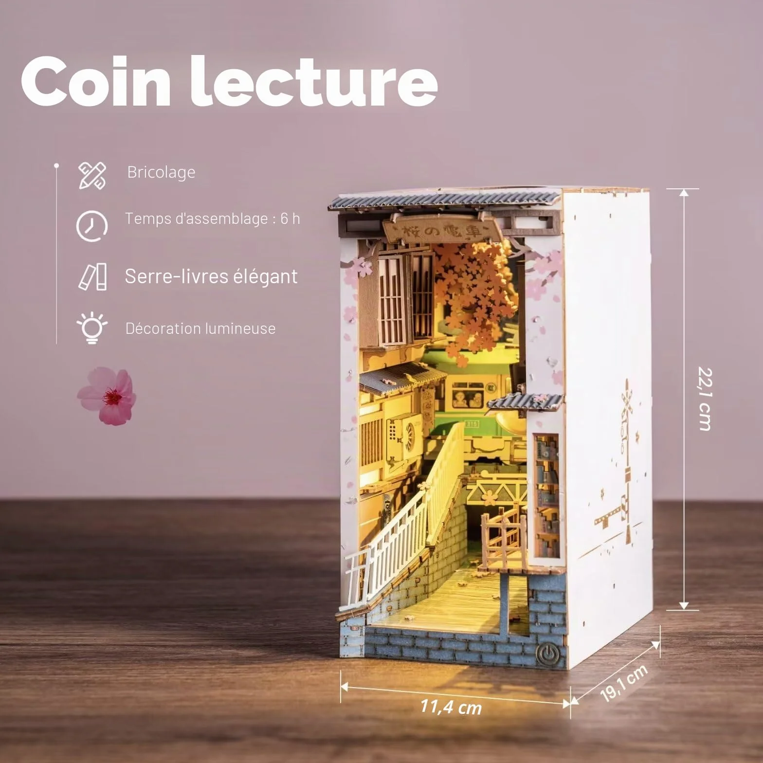 Rolife Sakura Densya DIY Book Nook Kit Maison Miniature à Construire 3D Bois Décoration Bibliothèque