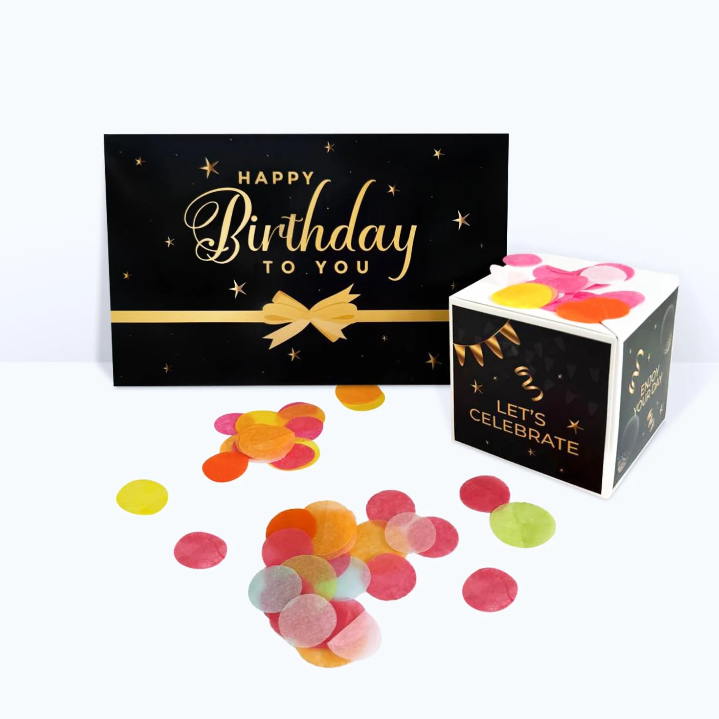 FETTIPOP 2 en 1 Boum Enveloppe Explosion Confettis Anniversaire Noir Premium 22 x 24 cm