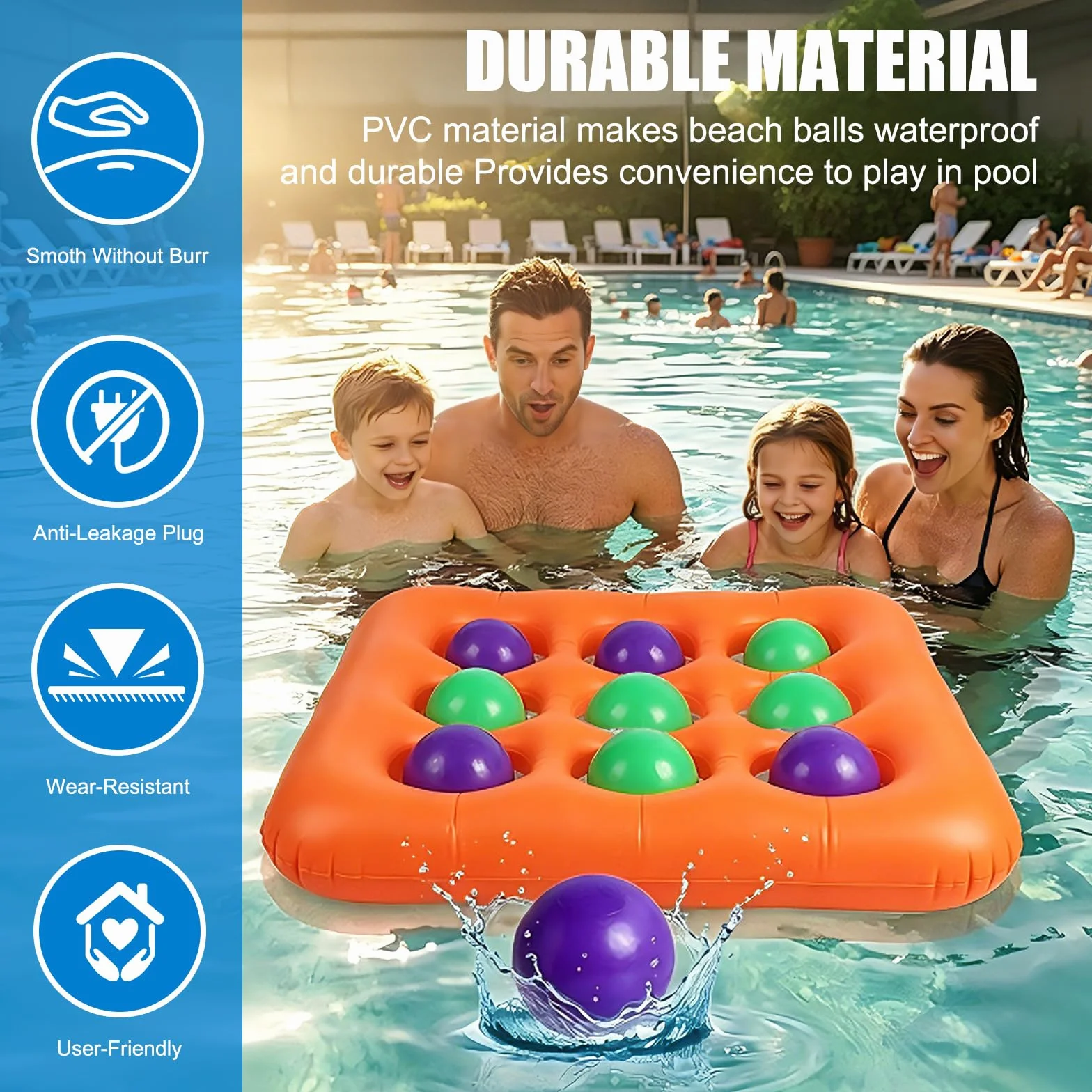 Hainue Tic-Tac-Toe Gonflable pour Piscine Jeu de Morpion avec 10 Balles et Pompe Manuelle