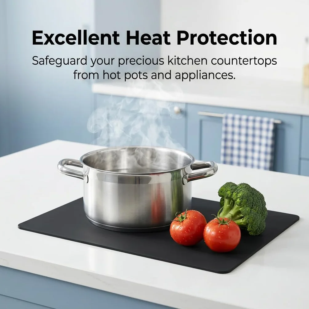 Tapis Silicone Noir 40x30 cm Protection Plan de Travail Cuisine Antiderapant Résistant Chaleur Eau