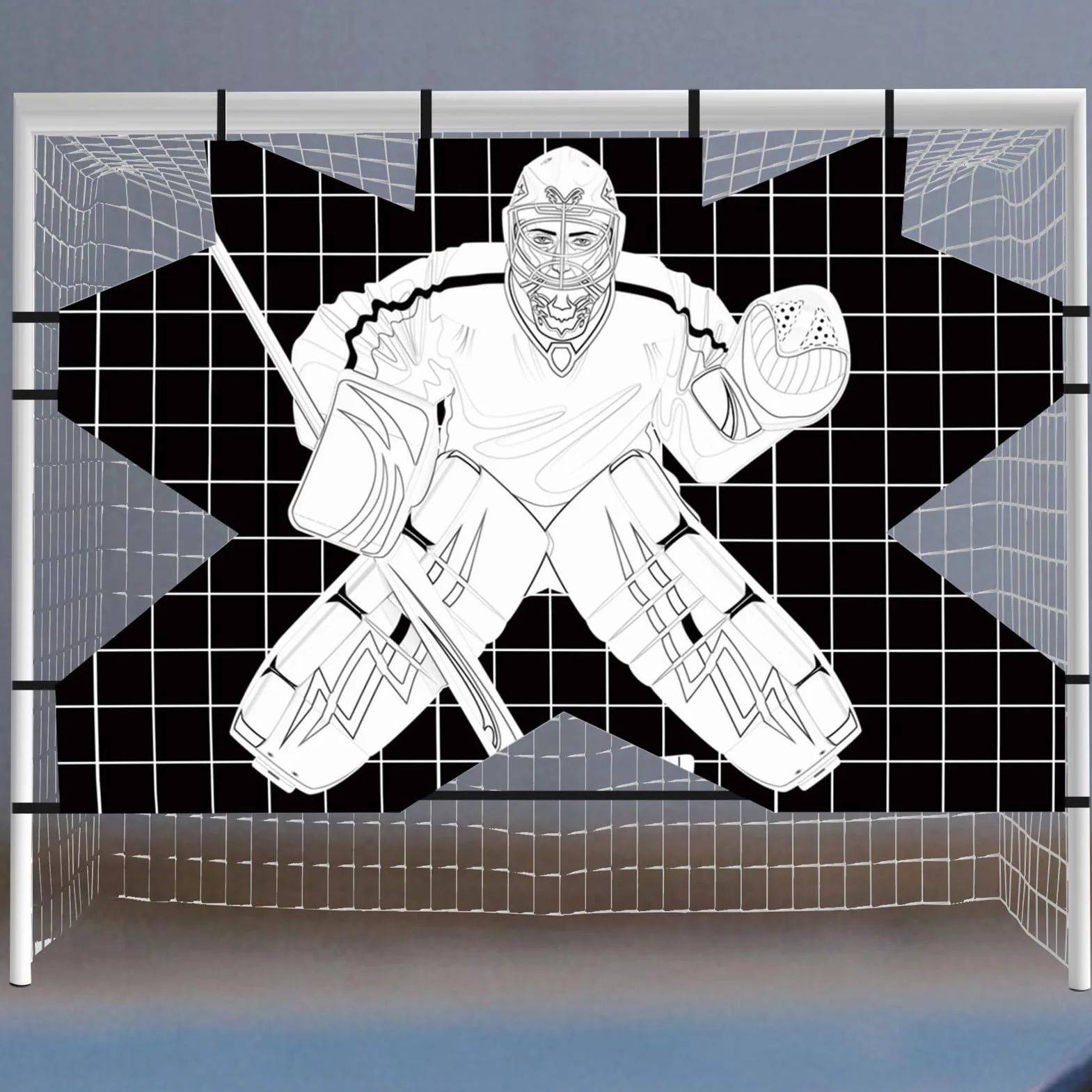 Cible de Gardien de But de Hockey en Vinyle Durable avec Jardin Renforcé - Résistant aux Intempéries pour Pratique de Tir
