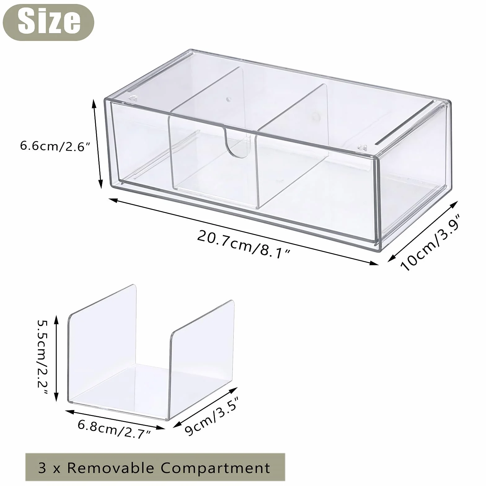 SUMTree Organisateur de tiroirs transparent plastique 3 tiroirs Boîte de rangement empilable 21x10x6cm