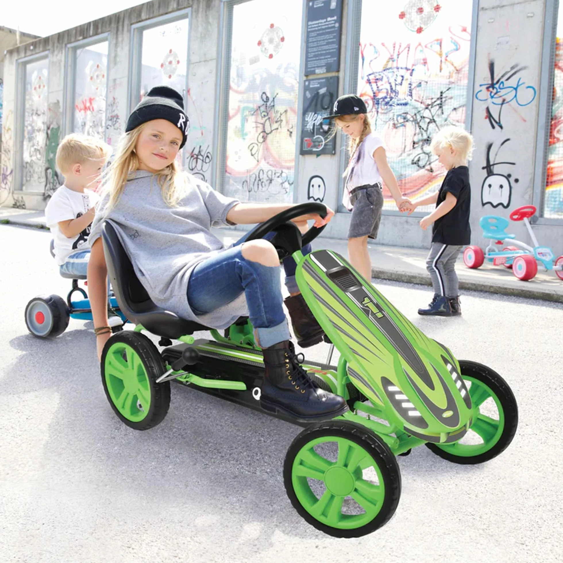 Hauck GoKart Speedster Kart à Pédales avec Frein à Main et Siège Baquet Réglable Vert 4-8 Ans