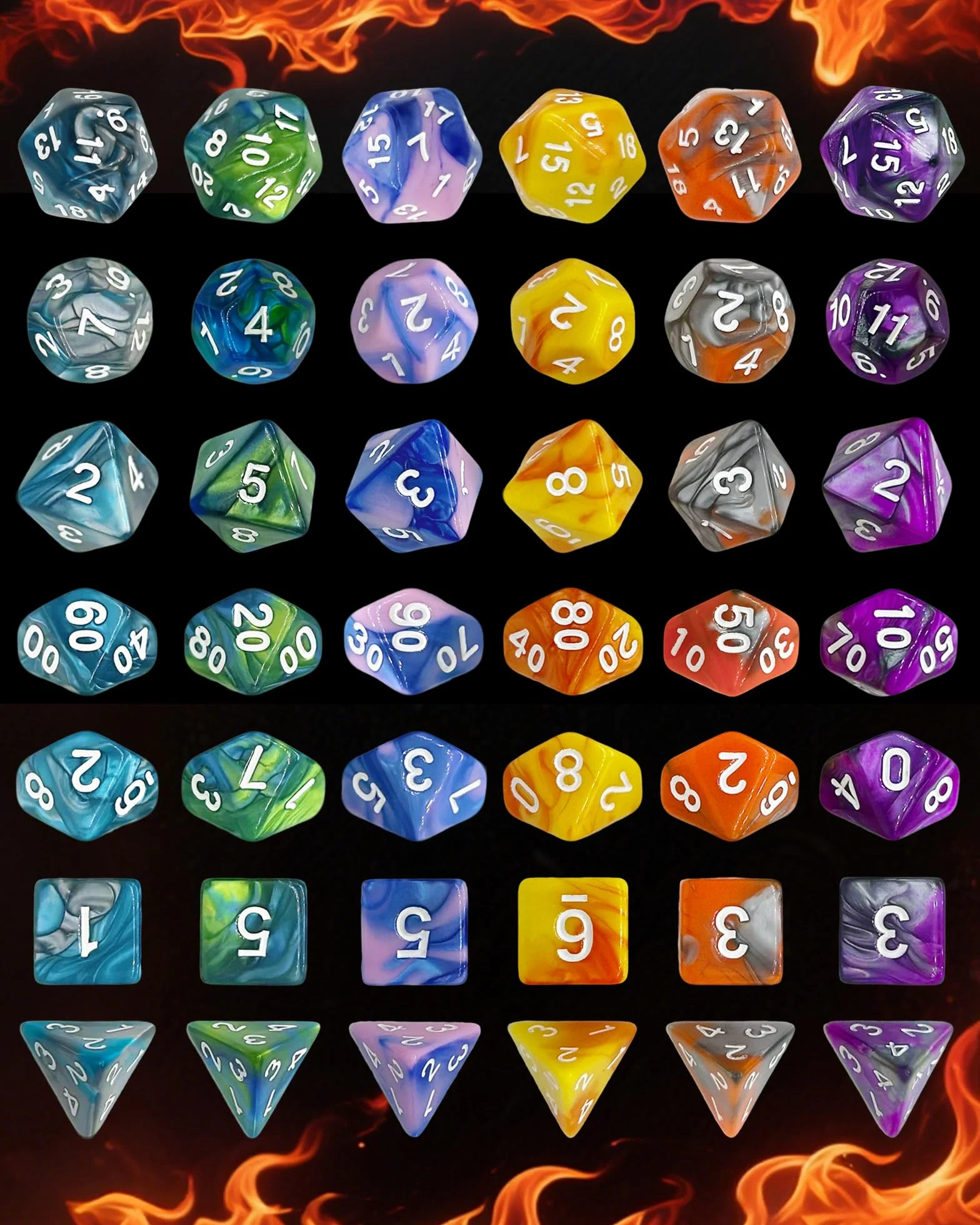 Jeu de Dés Polyédriques 42 Pièces 6 Sets Dés JDR D&D RPG MTG Jeux de Table avec Pochette