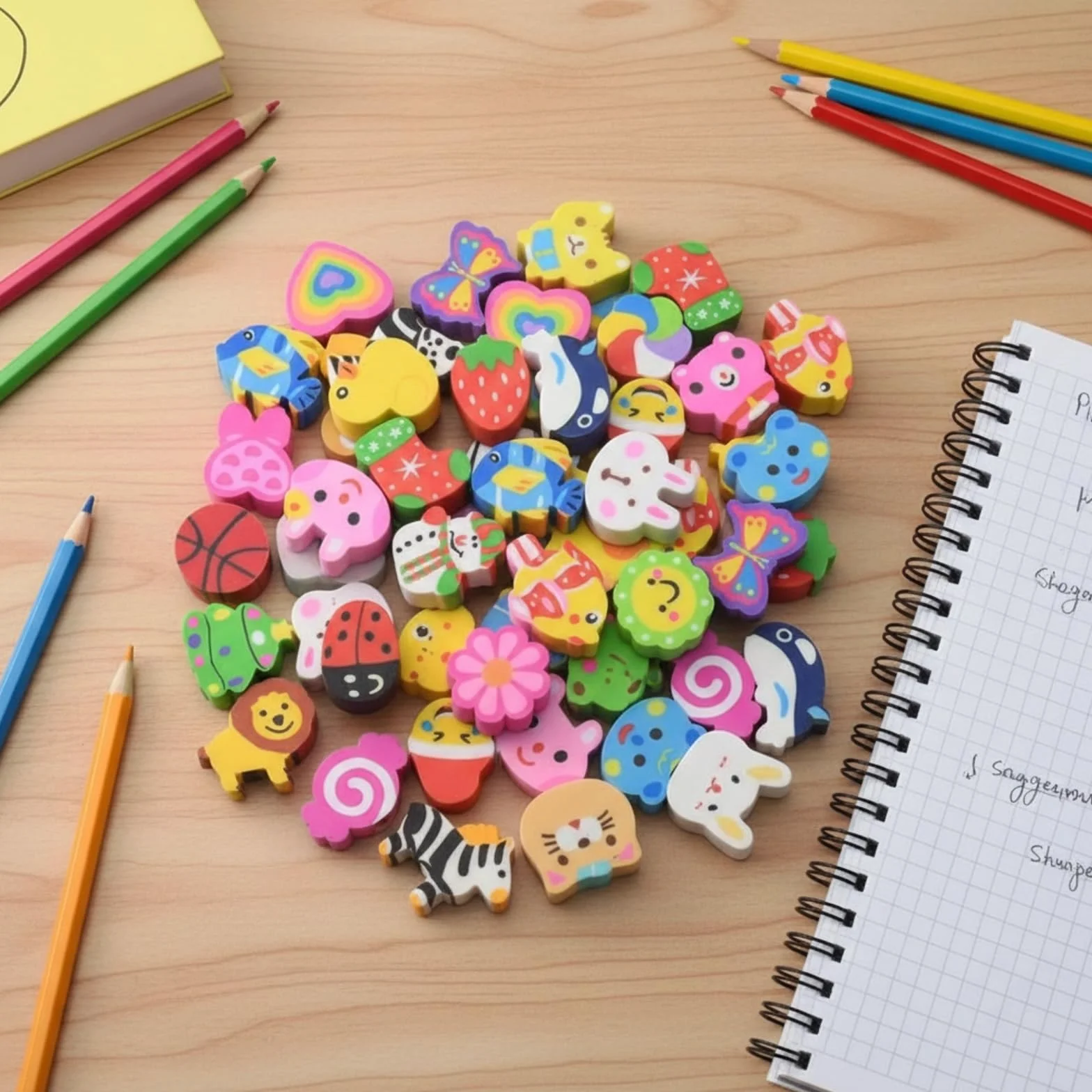 Lot de 50 gommes colorées en PVC pour enfants - fournitures scolaires