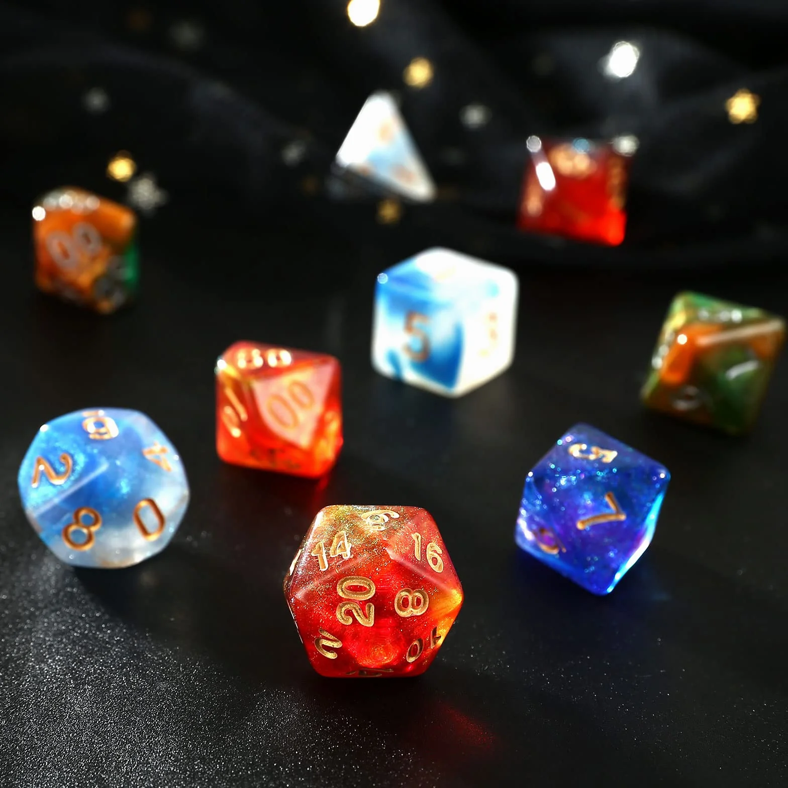 GWHOLE Lot de 42 Dés Polyédriques Couleurs Ciel étoilé pour Jeux de Rôle Donjons et Dragons Double-Couleur