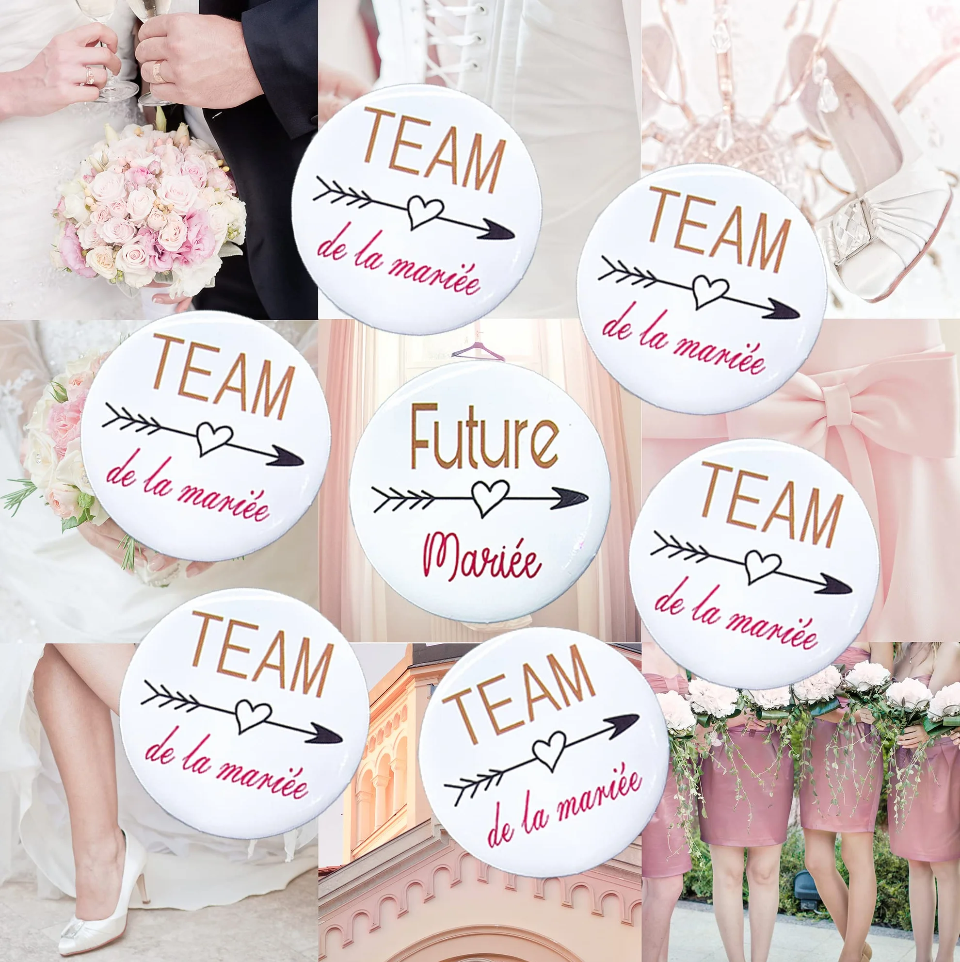Badges Team de la mariée 15PCS avec Future mariée + Amis Accessoire de Mariage