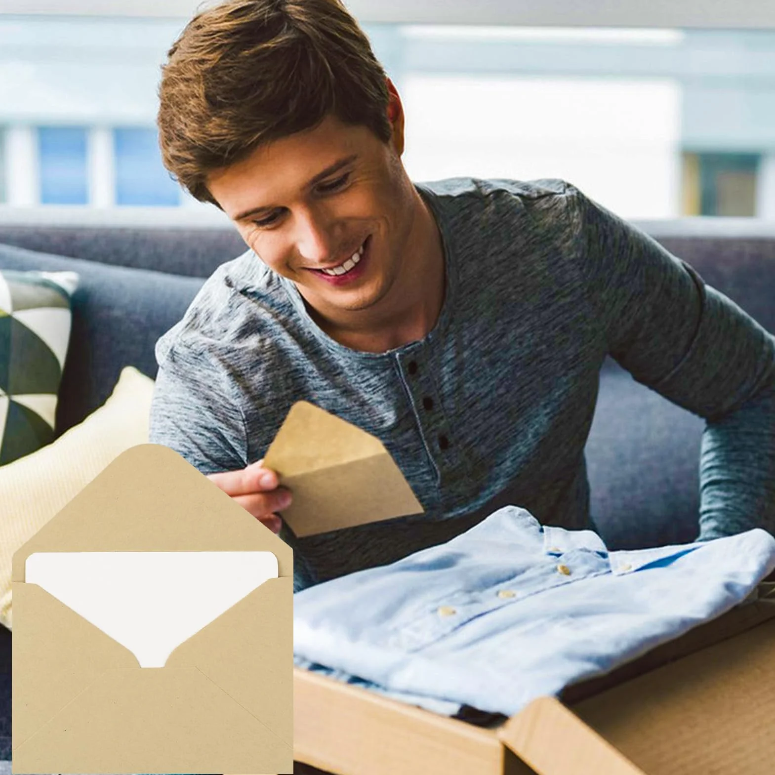 Enveloppes carrée kraft 70x100mm avec carte blanche pour lettres remerciement cadeau vœux