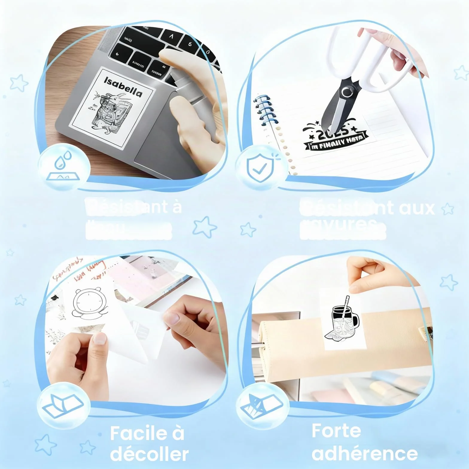 Papier Rouleau Mini Imprimante Thermique 57x25MM 8 Rouleaux 3 Couleur + 5 Blancs