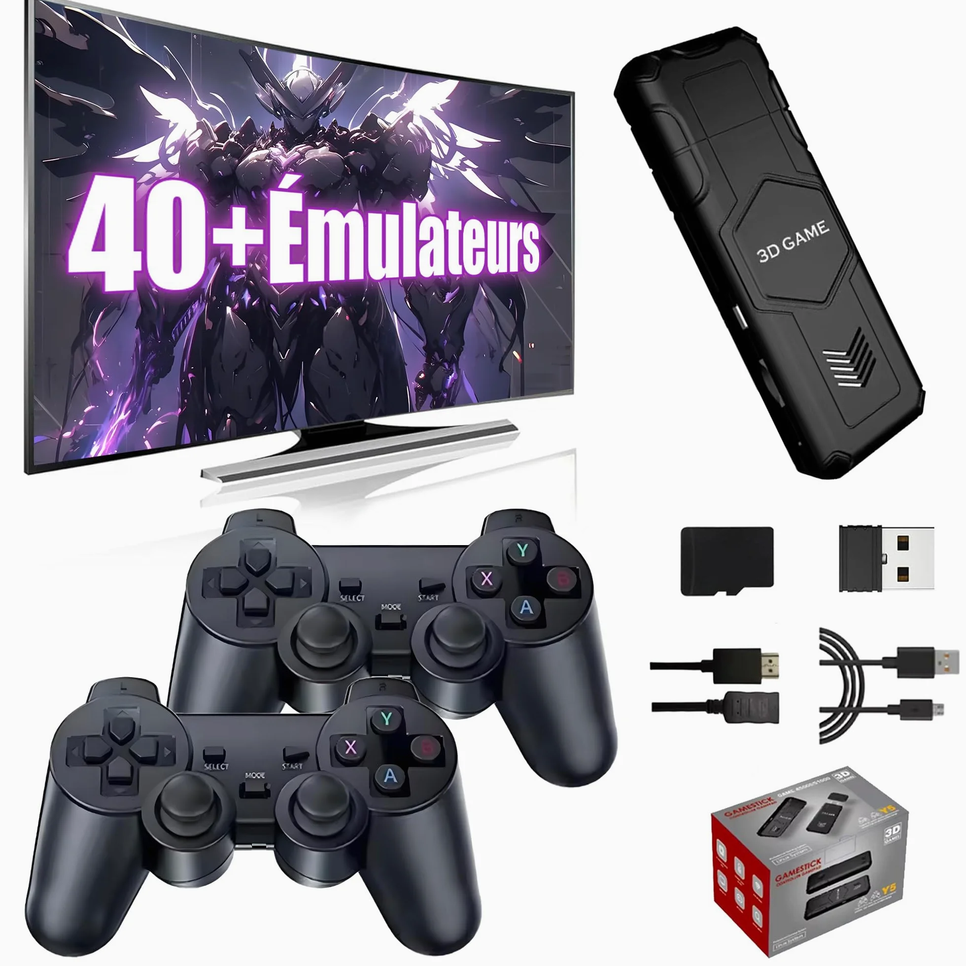 Y5 Console de Jeux Rétro 4K, Console Retrogaming Vidéo, Compatible avec 45+ Émulateurs, 2 Manettes sans Fil 2,4 GHz, Manette de Jeu Stick Portable Plug and Play pour TV (128 Go)