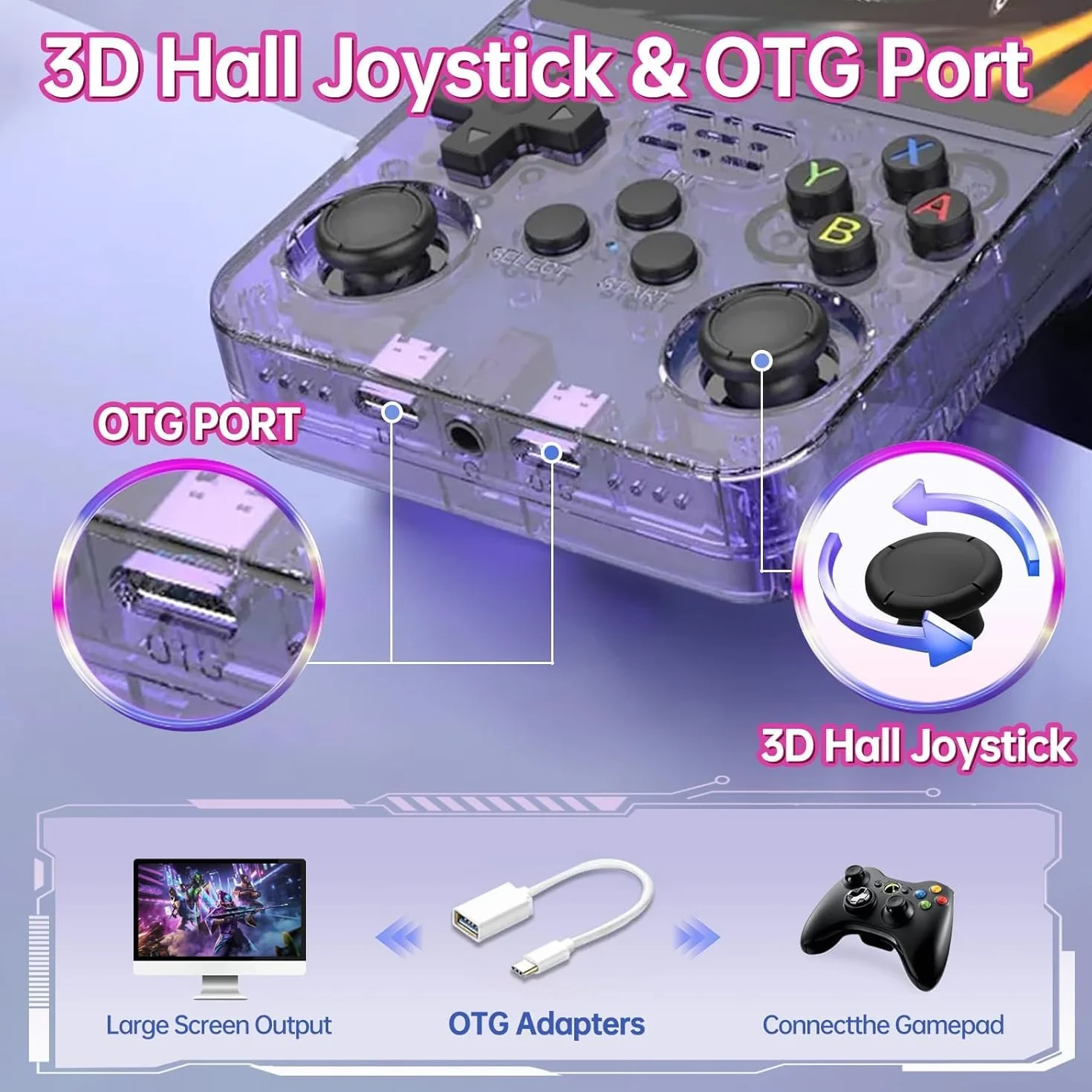 Console de Jeu Portable Rétro R36S 128 Go 40000 Jeux Classiques Linux Écran HD IPS 3,5 Pouces Violet