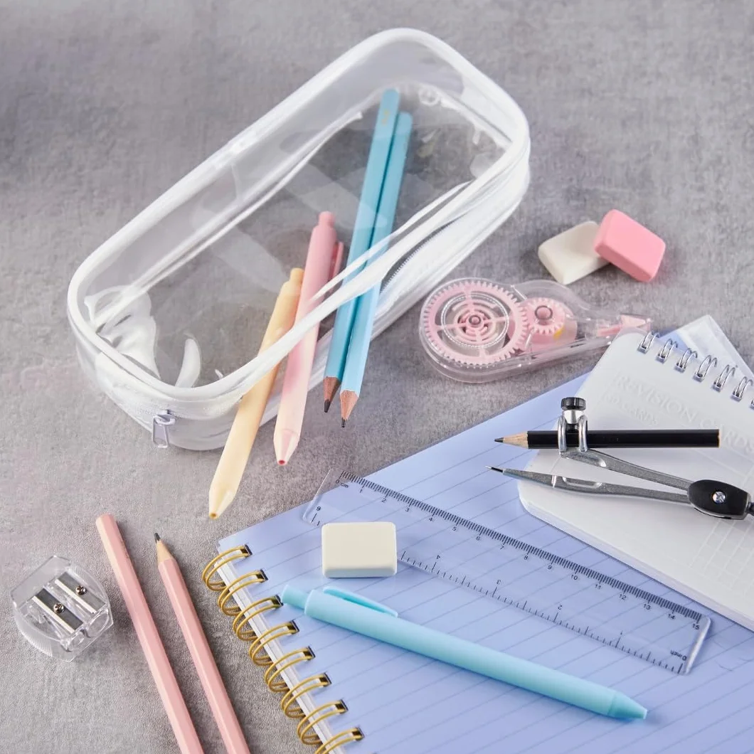 Trousse à Crayons Transparente PVC pour Étudiants Examen Bureau Voyage