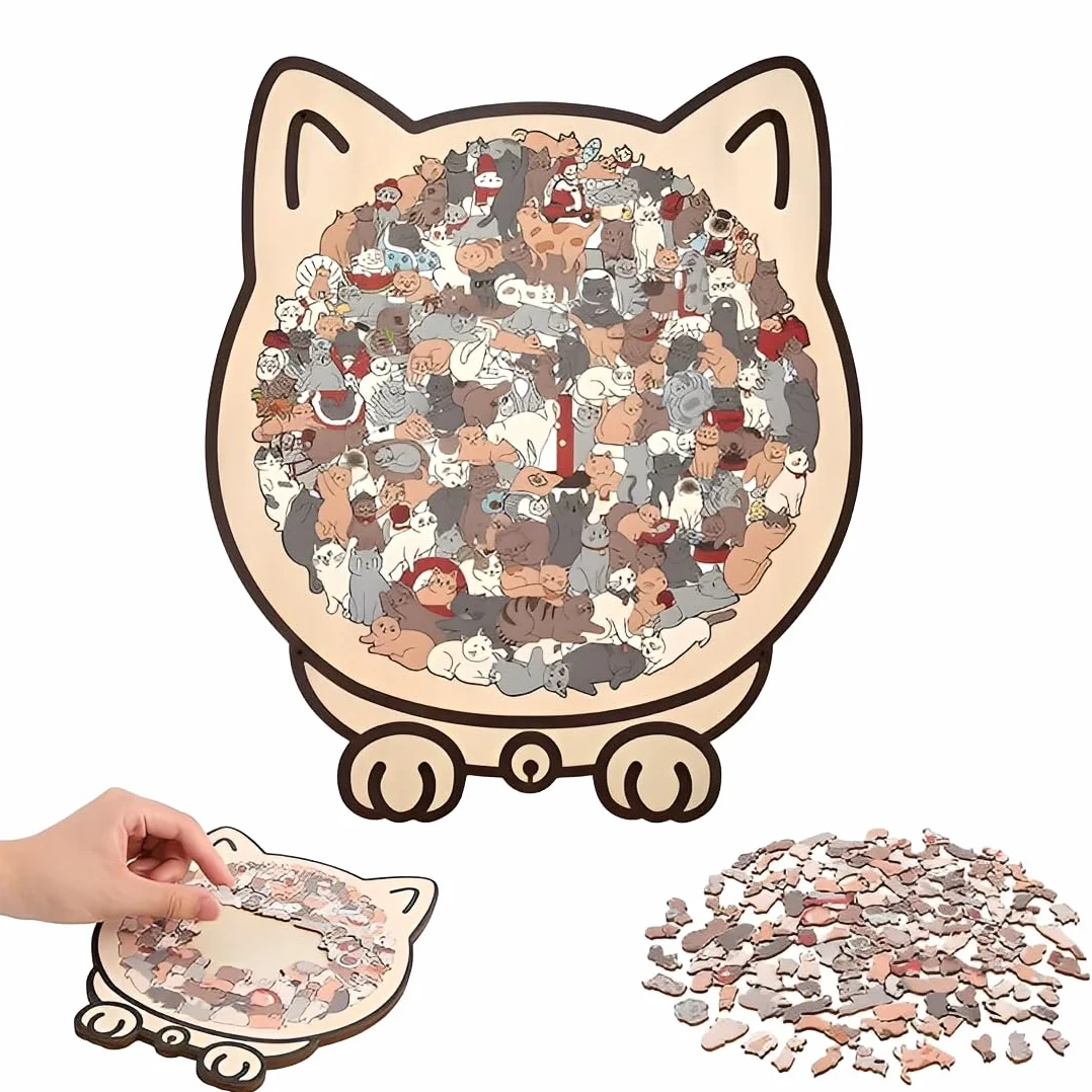 Puzzle en bois 135 pièces Silhouette de chat Morandi formes animales découpe au laser cadeau DIY décoration intérieure