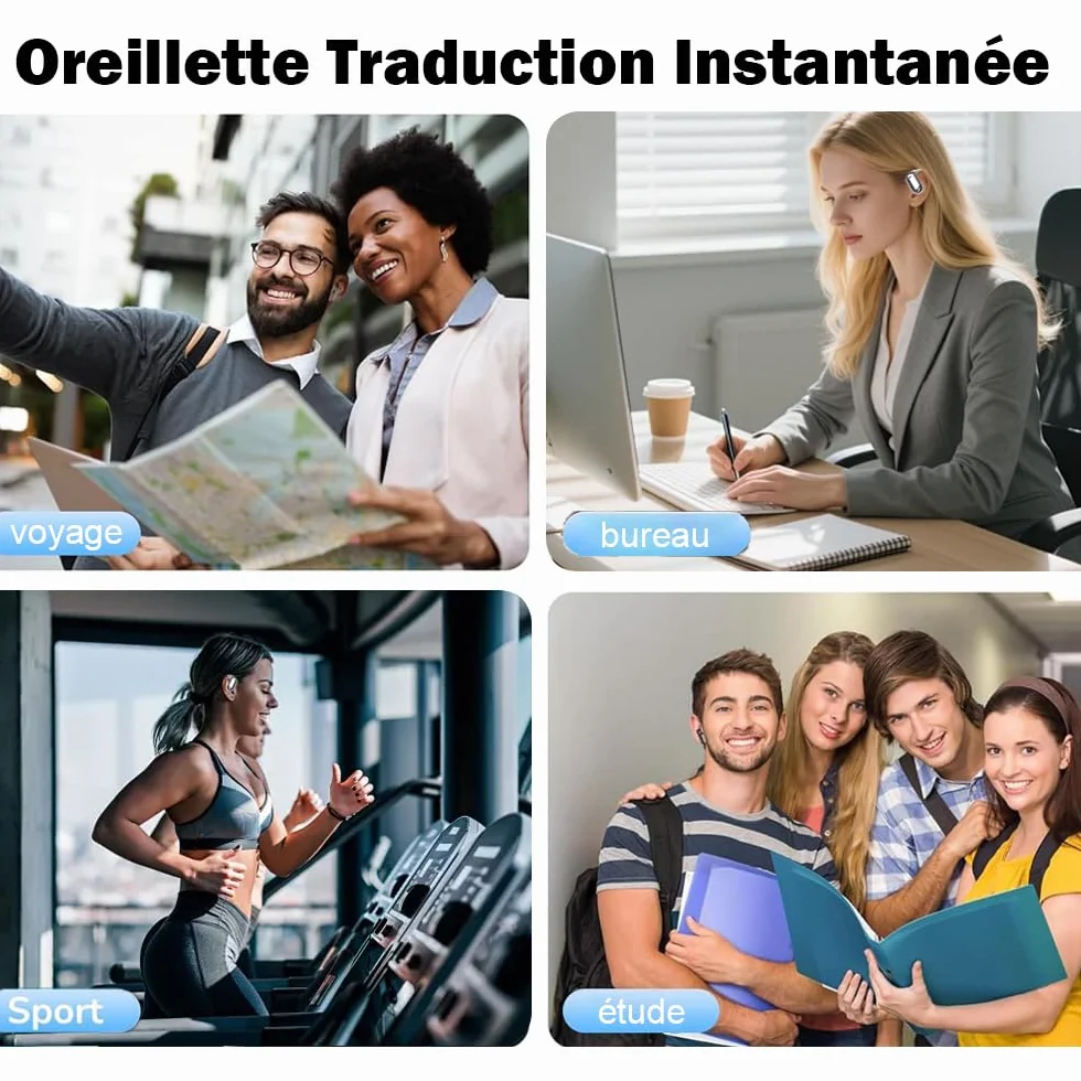 Ecouteur Traducteur Instantané sans Fil IPX5 Étanche Bluetooth Réducteur de Bruit pour Voyage
