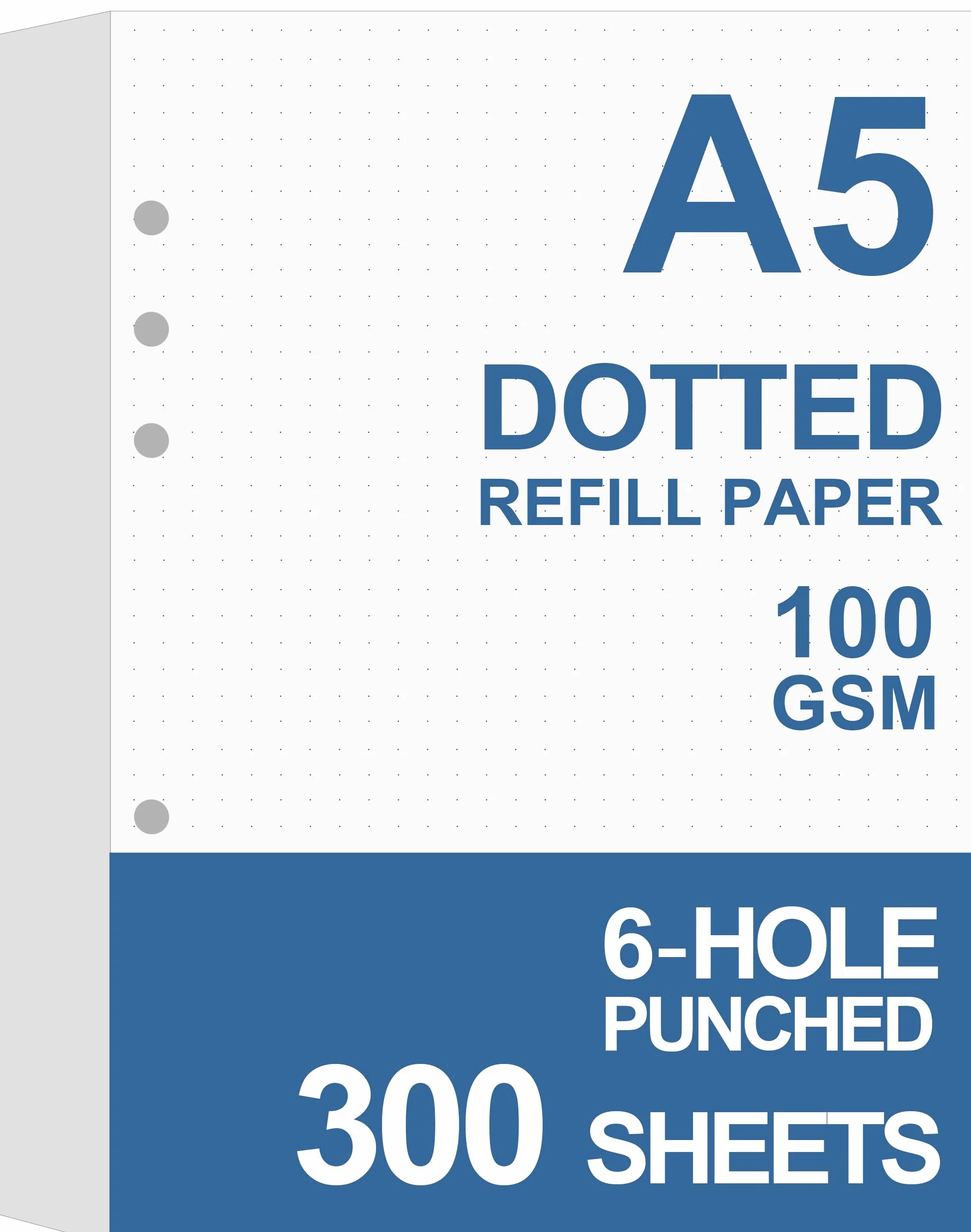 Recharges papier A5 pointillés 100 g/m² 300 feuilles 600 pages 6 trous 14 x 20 cm blanc Filofax