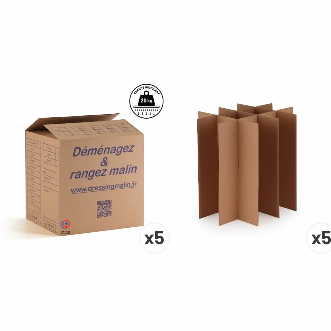 Lot de 5 cartons bouteilles avec croisillons 60 bouteilles protégées