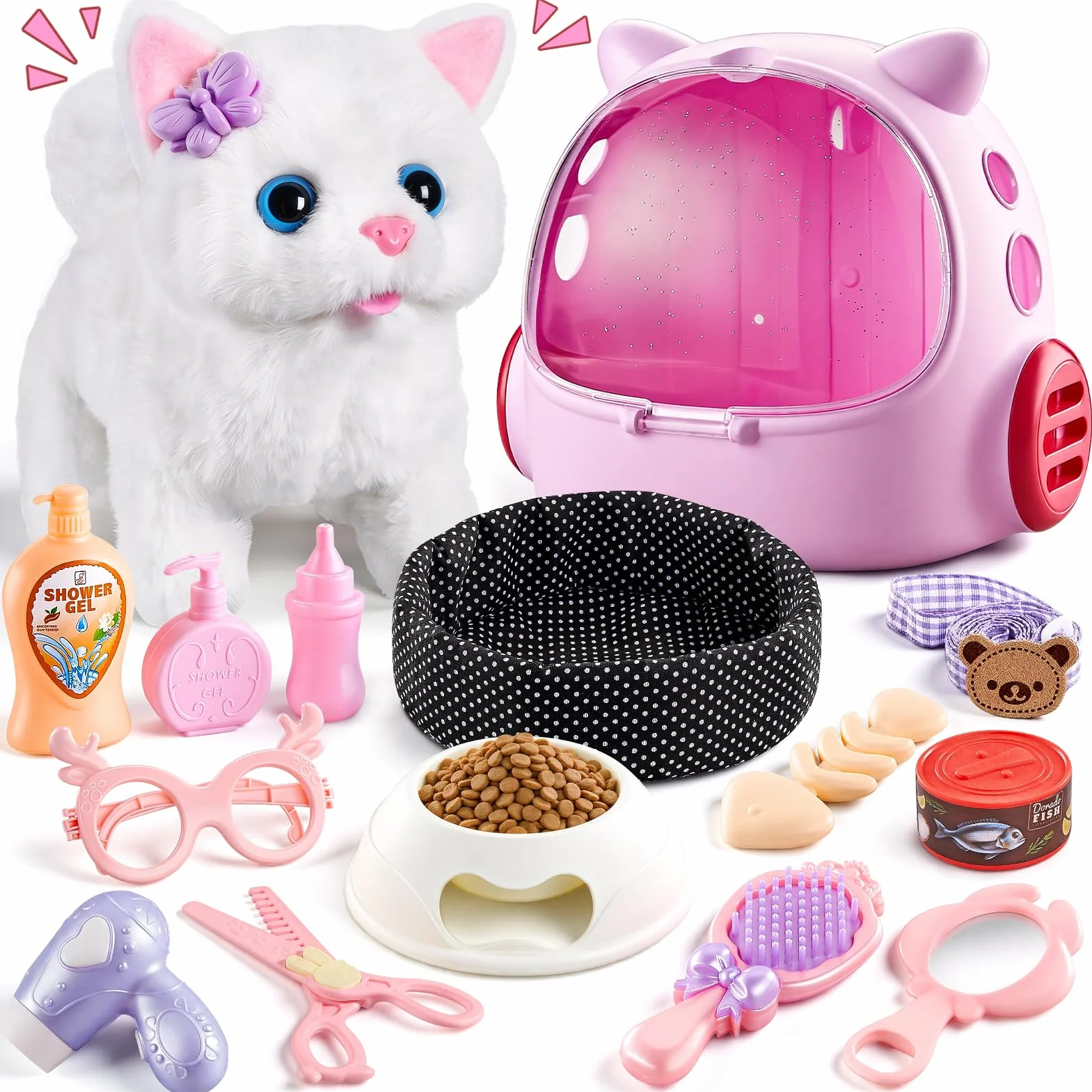 Jouet Chat Interactif pour Filles, Chat Robot avec Marche, Chat en Peluche Interactive 4 5 6 Ans