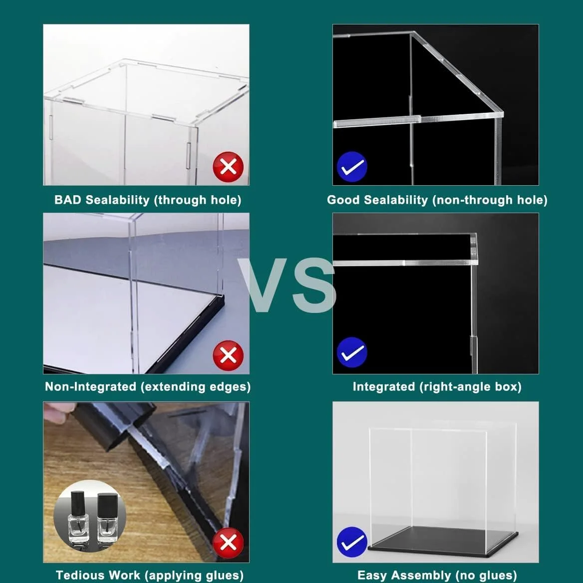 Vitrine en acrylique transparent avec base noire, à assembler et à assembler - Vitrine de luxe pour figurines d'action, objets de collection, organisation de la maison (33 x 22,9 x 22,9 cm)