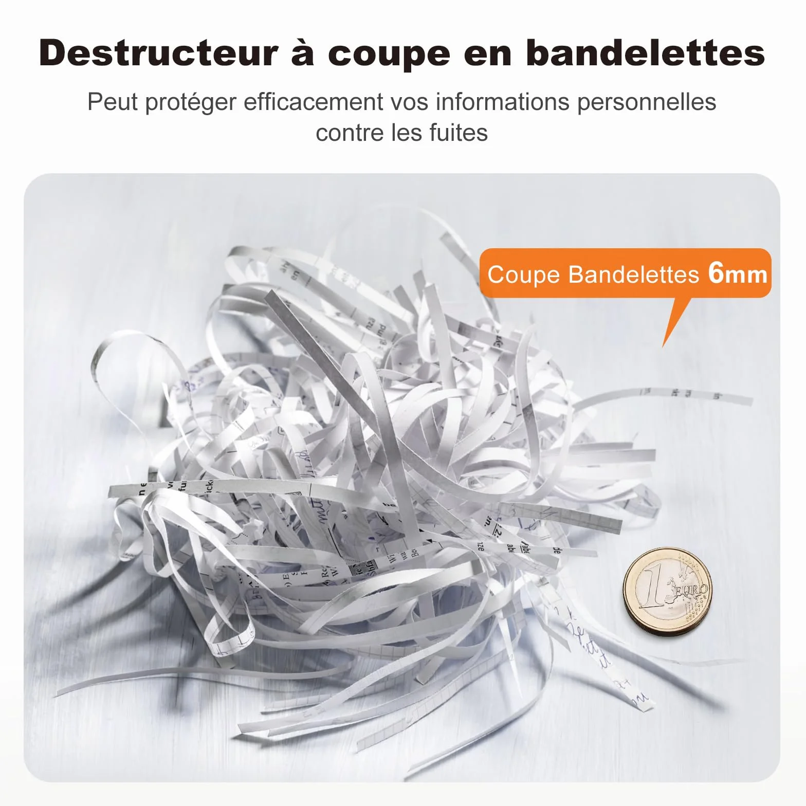 Bonsaii Destructeur de Documents Bras télescopique, déchiqueteuse Coupe en Bandes, 6 Feuilles, 9 litres, Niveau sécurité P2