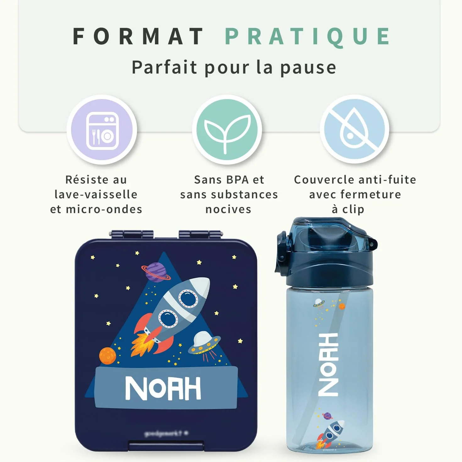 BIENMARQUER Coffret gourde personnalisable enfant 450 ml sans BPA plastique