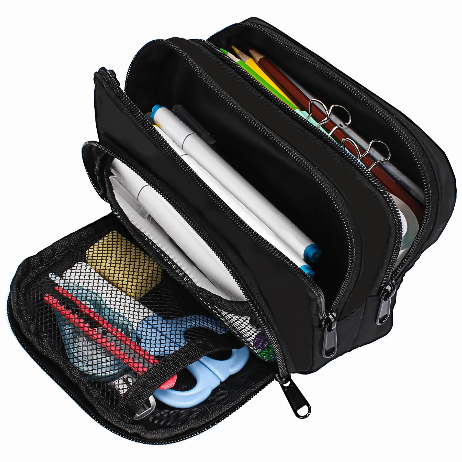 Euqvunn Trousse Crayons Grande Capacité 3 Compartiments Sac de Papeterie Organisateur Fourniture Scolaire Bureau