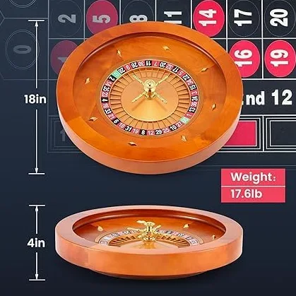 Ensemble de roues de roulette en bois avec nappe de roulette, jetons de poker, marqueur de victoire et deux balles pour s'amuser en famille et en fête