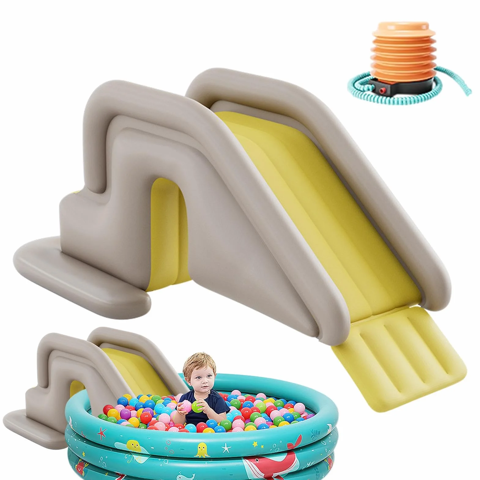 Toboggan Gonflable pour Piscine pour, Toboggan Aquatique avec Pompe À Pied Gonflable, Base Remplissable d'eau, pour Piscines Hors Sol Et Enterrées, 200 X 80 X 85 Cm