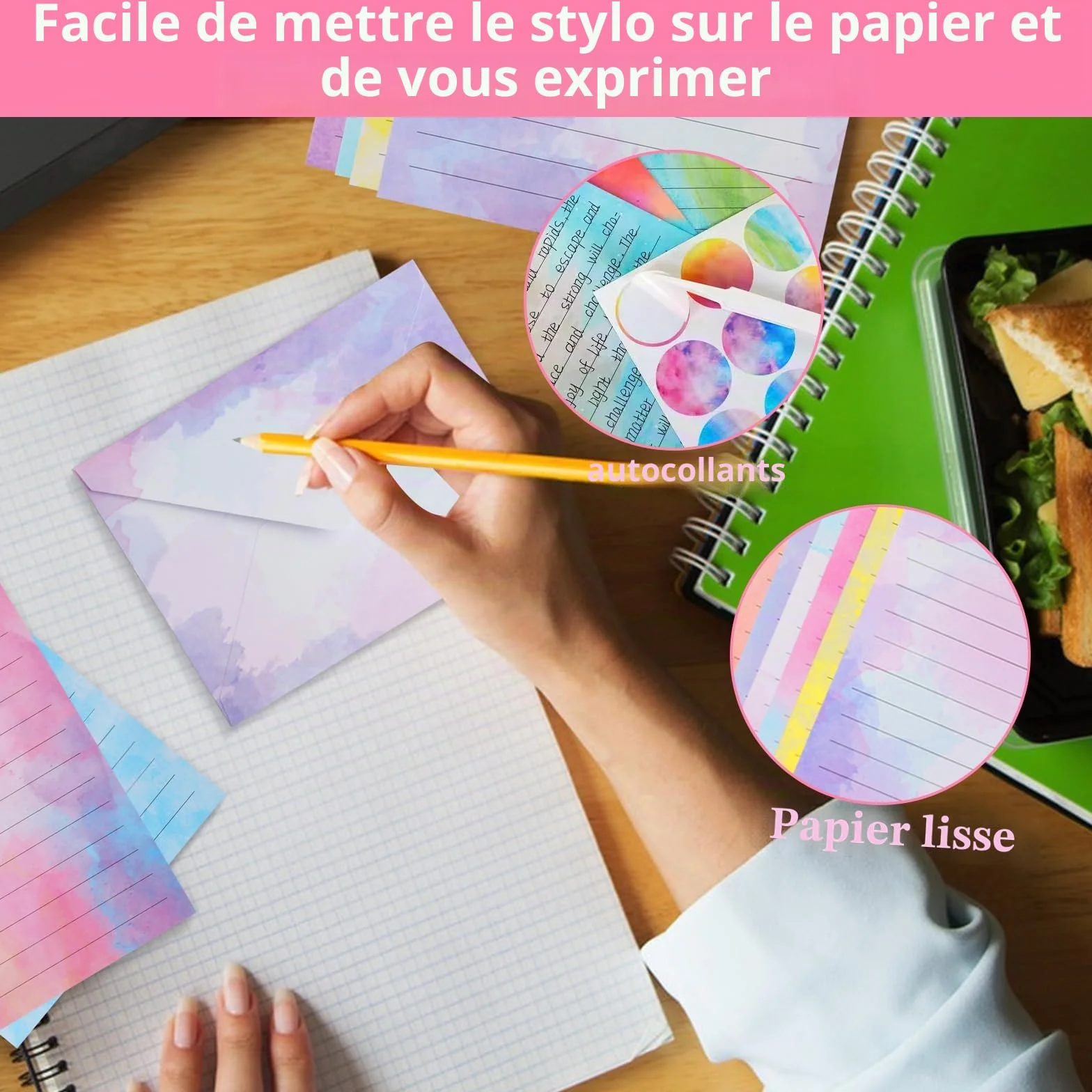 Papier à Lettres Vintage Aquarelle 160 Feuilles avec Enveloppes et 60 Autocollants pour Invitations Saint-Valentin
