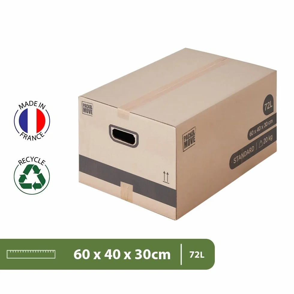 Cartons Déménagement Stockage M 60 x 40 x 30 cm Poignées renforcées Lot 10