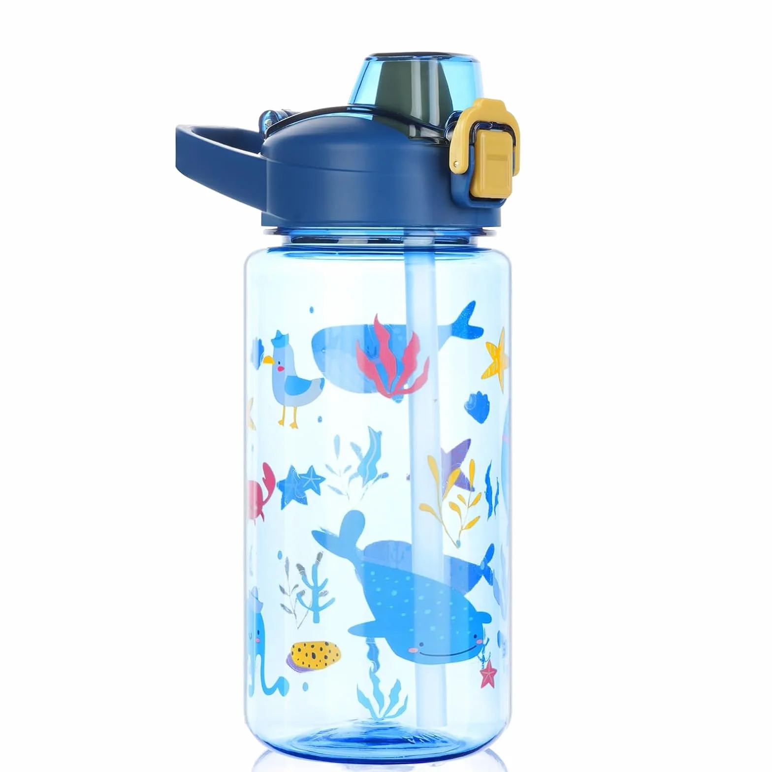 Gourde Enfant 600ml Paille Bouteille Eau sans BPA Anti-Fuite Bleu