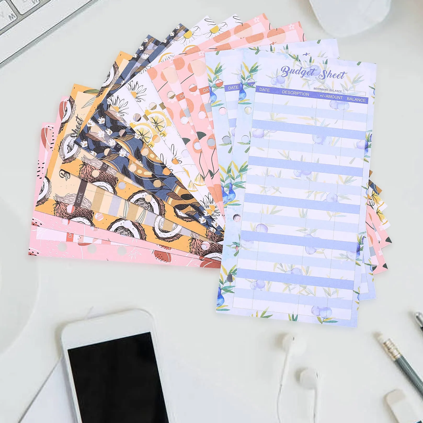 Feuilles de Budget A6 6 Trous, Recharges pour Organisateur de Budget, Accessoires de Bureau Maison École