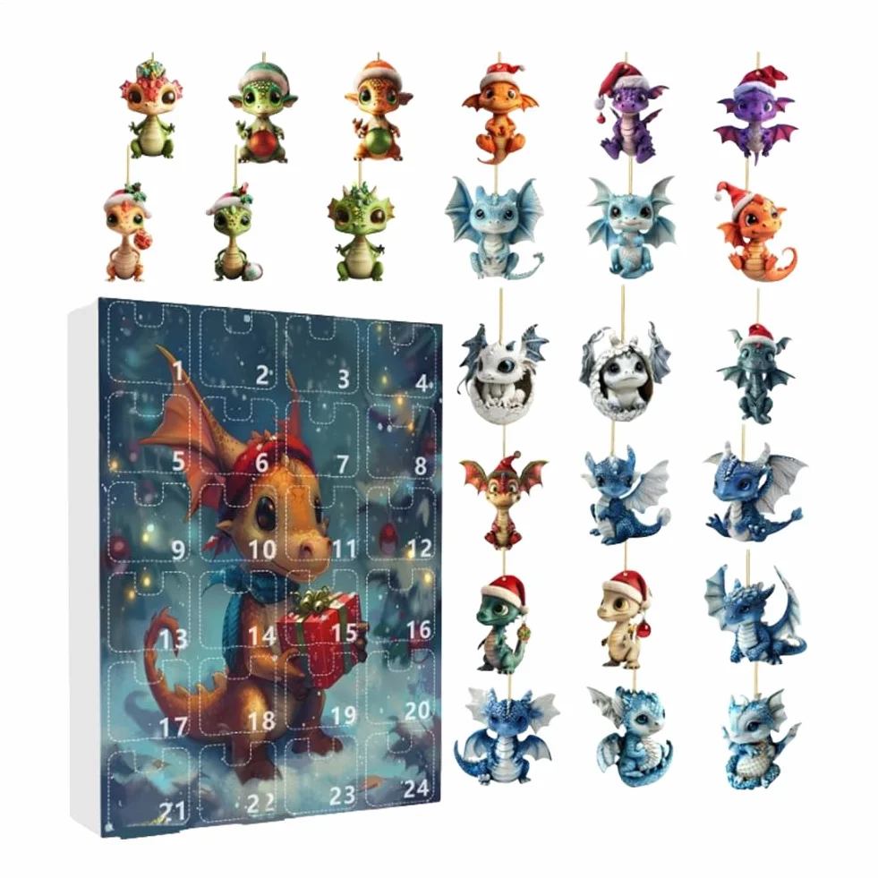 Calendriers de l'Avent 24 Jours Dragon Décorations Suspendables Pendentif Collectionnable pour Adolescents Décoration d'Intérieur Sapin de Noël