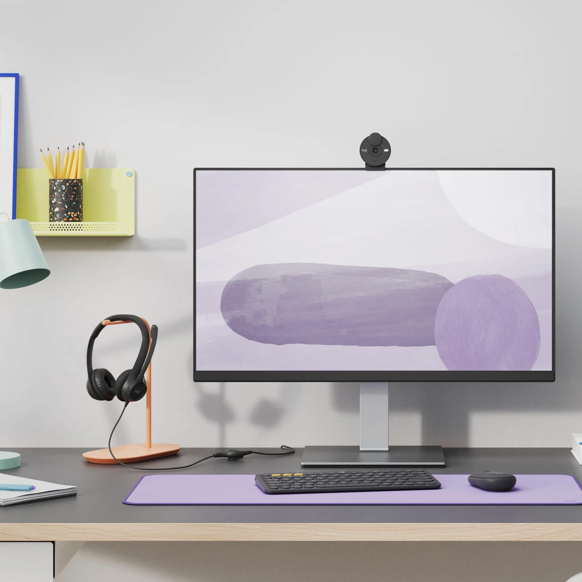 Logitech Tapis de Bureau Studio Large Multifonctionnel Anti-Dérapage Imperméable Lilas